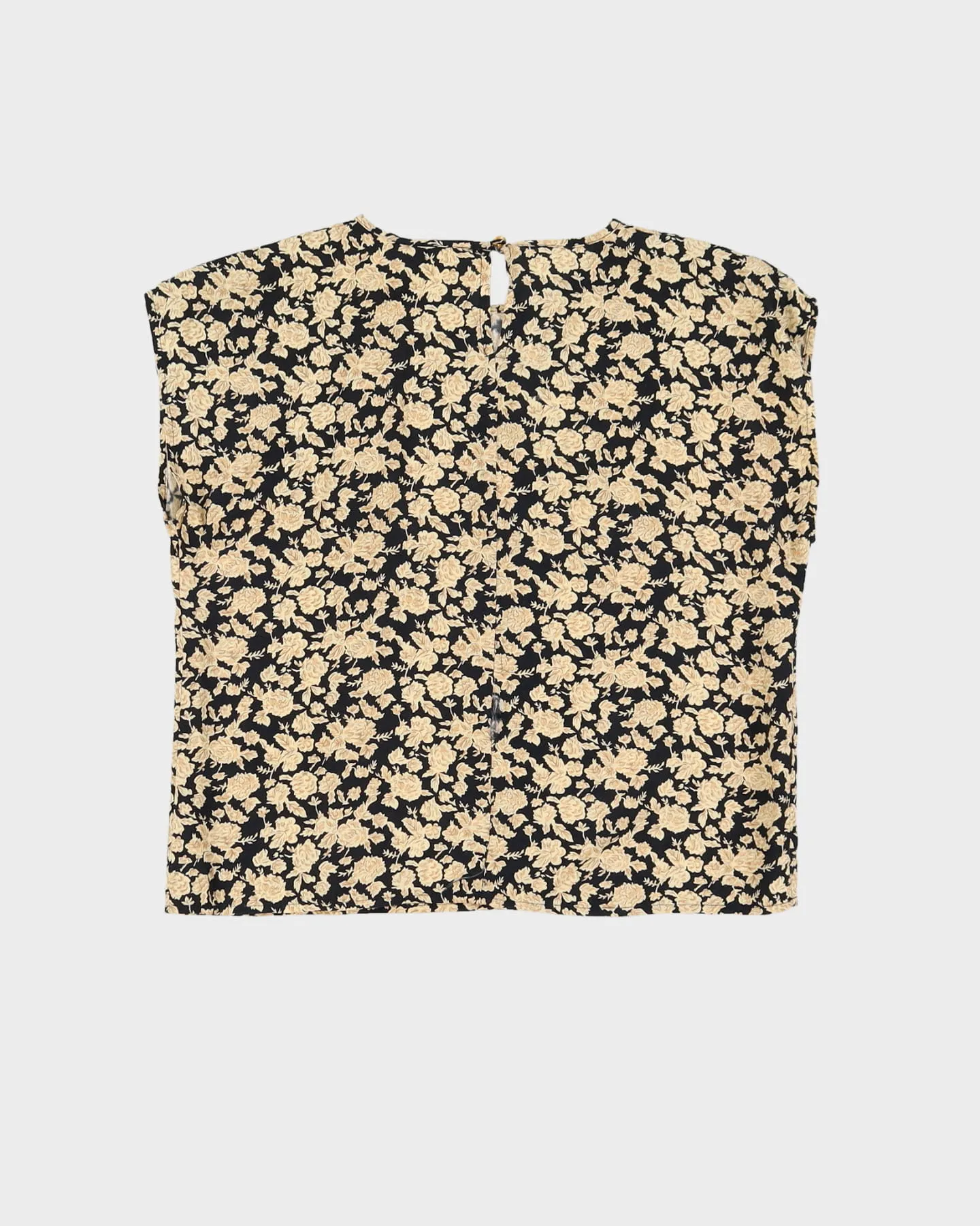 00s Black With Cream Flowers Top - S
