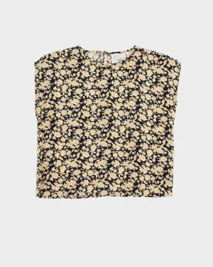 00s Black With Cream Flowers Top - S