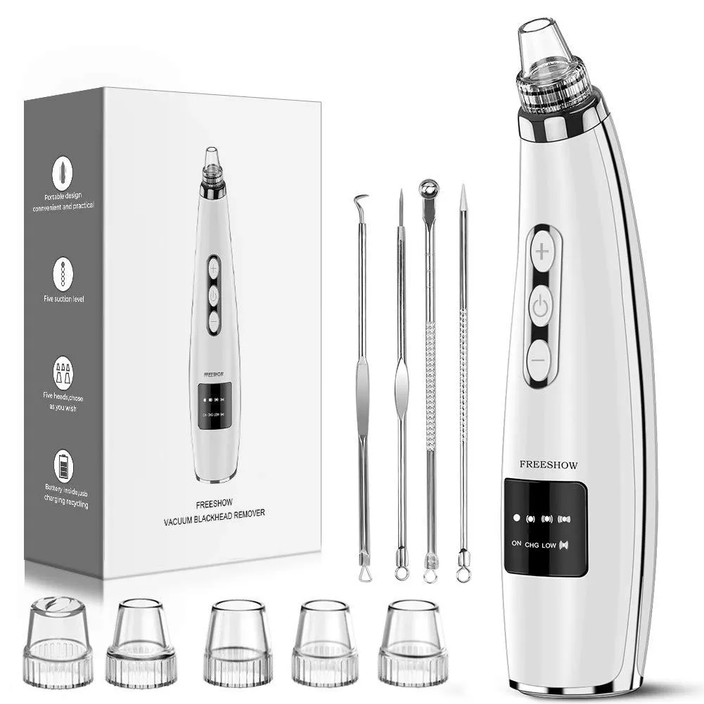2021 Newest Blackhead Remover Vacuum Pore Cleaner, Electric Acne Comedone Whitehead Extractor with 5 Suction Power & 5 Probes, USB Rechargeable, Blackhead Pore Vacuum for Women & Men Black