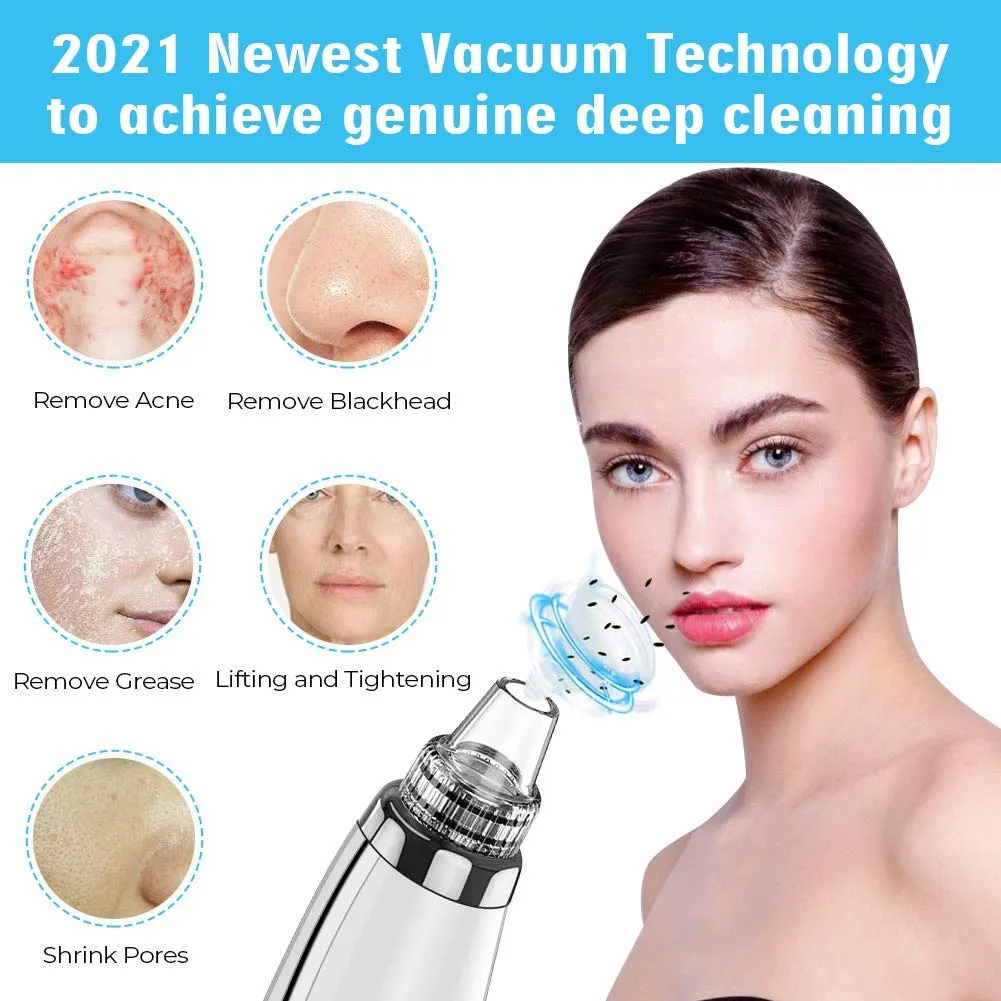 2021 Newest Blackhead Remover Vacuum Pore Cleaner, Electric Acne Comedone Whitehead Extractor with 5 Suction Power & 5 Probes, USB Rechargeable, Blackhead Pore Vacuum for Women & Men Black
