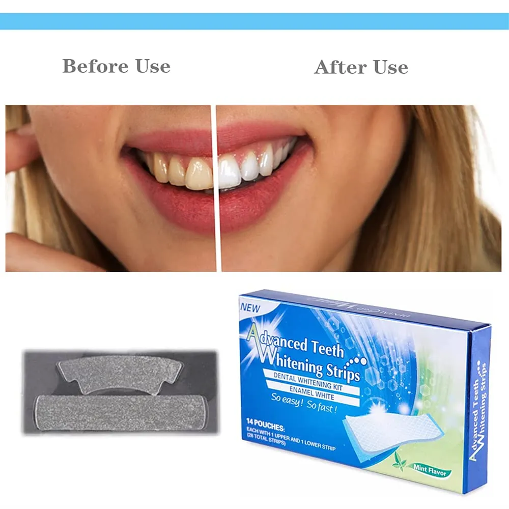 28Pcs Teeth Whitening Strips Advanced Teeth Whitening Strips Teeth Bleaching Strips Teeth Whitening Strips Kit for White Teeth and Fresh Breath