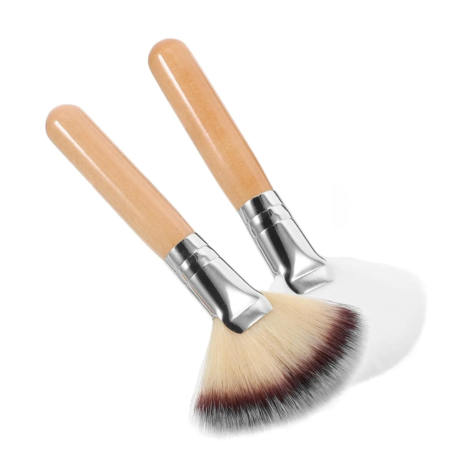 2pcs Fan Makeup Brush Handle Facial Applicators for Powder Foundation Blush Hair for Effortless Blending Buffing for Loose Powder Setting Makeup