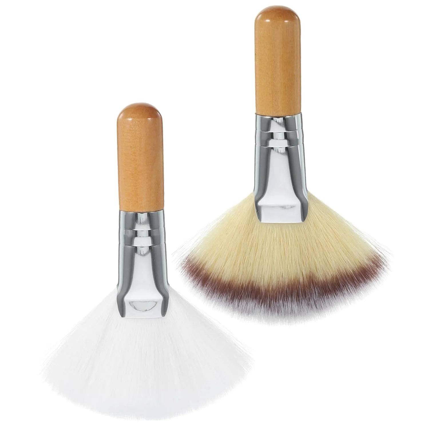 2pcs Fan Makeup Brush Soft Bristles for Loose Powder and Blush Handle Highlighting Applicator for Effortless Makeup Application