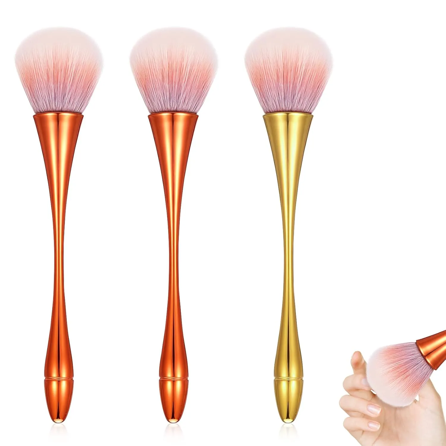 3 Pcs Nail Dust Brush Acrylic Cleaner Nail Brushes Makeup Blush Brush Manicure Clean Make Up Remover Trimming Tools for Collector Dip Powder Loose Face Cosmetics Blending Liquid Foundation