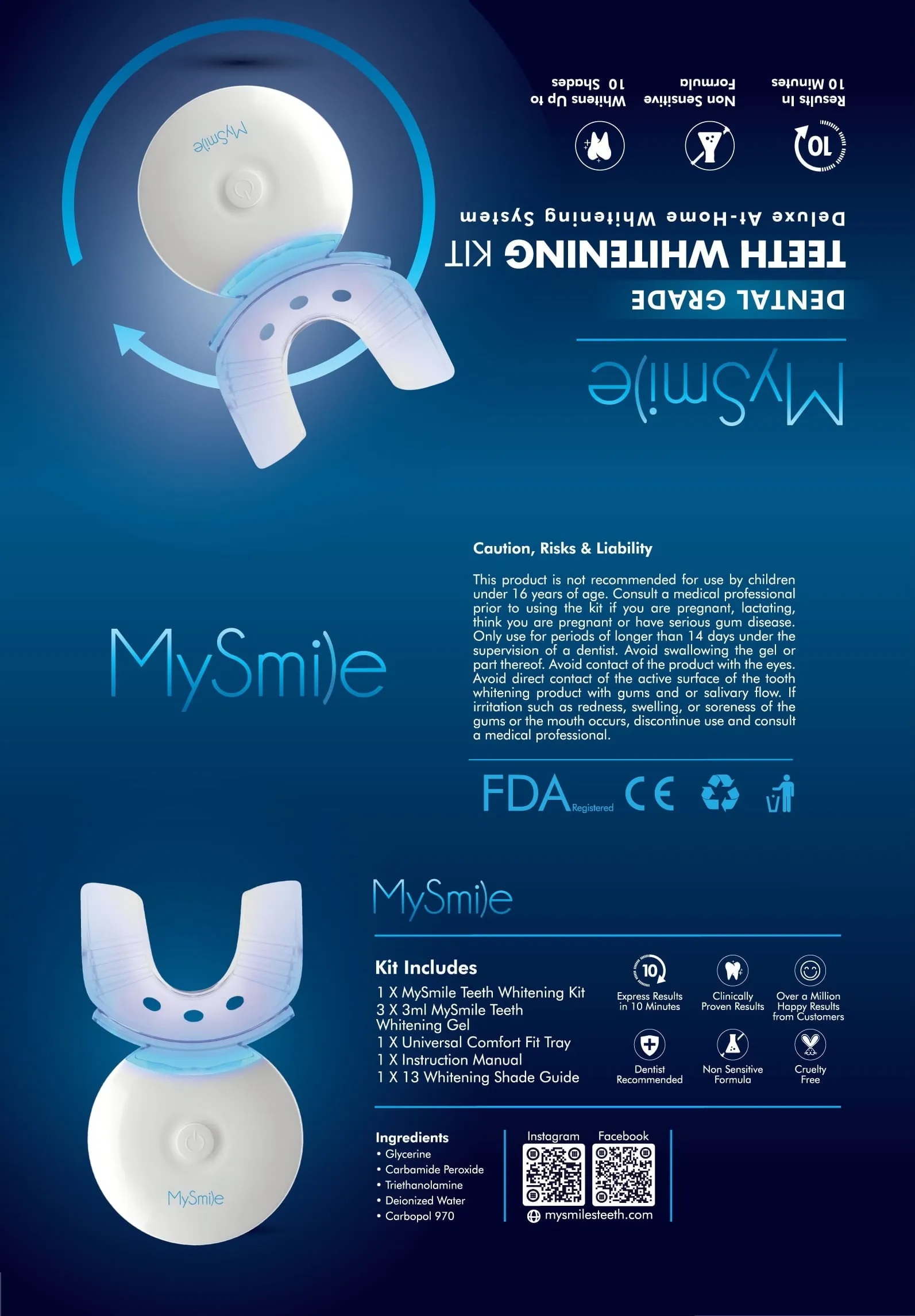 3pc MySmile Teeth Whitening Gel Refill Pack Tooth Whitener 3ml 35% CP 18 Treatments, No Light, Mint