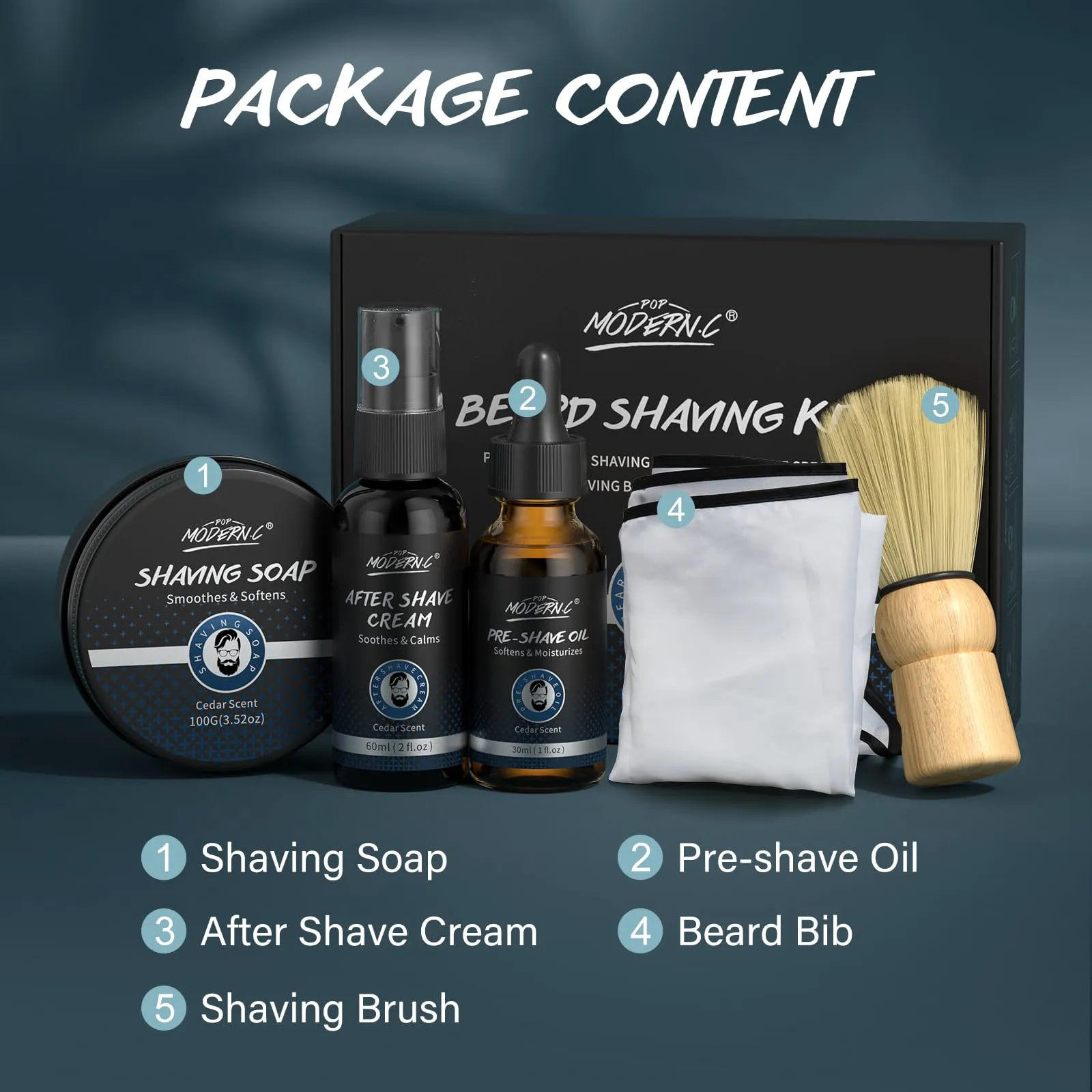5 Piece Shaving Set for Men Gift Set Includes Shaving Soap, Butter, Beard, Bib Apron, Shaving Oil, Aftershave Lotion, Cream, Shaving Brush, Men's Shave