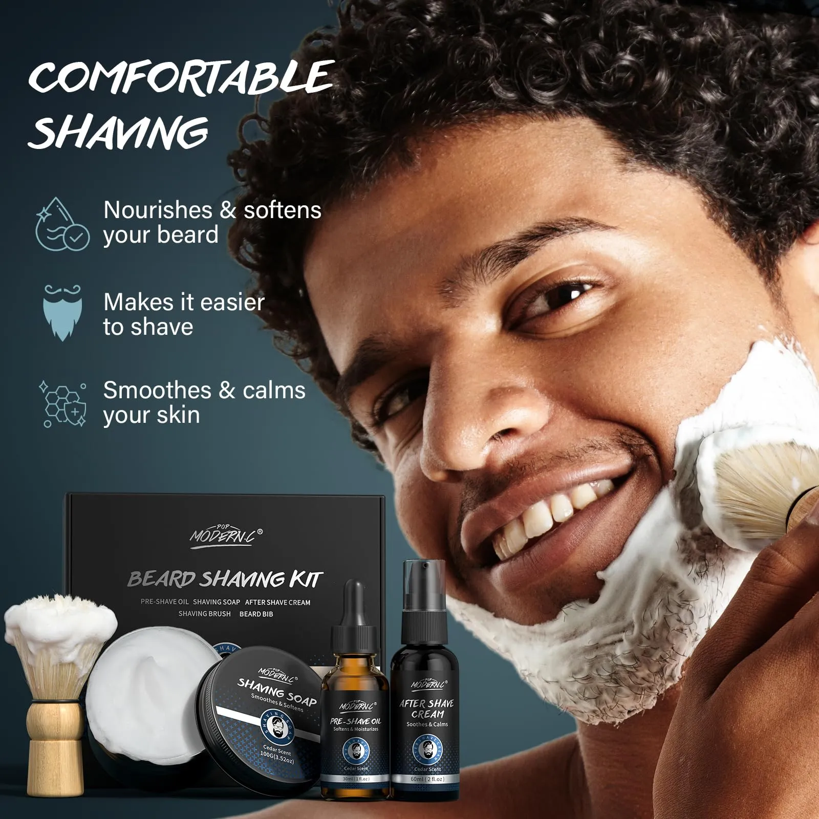 5 Piece Shaving Set for Men Gift Set Includes Shaving Soap, Butter, Beard, Bib Apron, Shaving Oil, Aftershave Lotion, Cream, Shaving Brush, Men's Shave