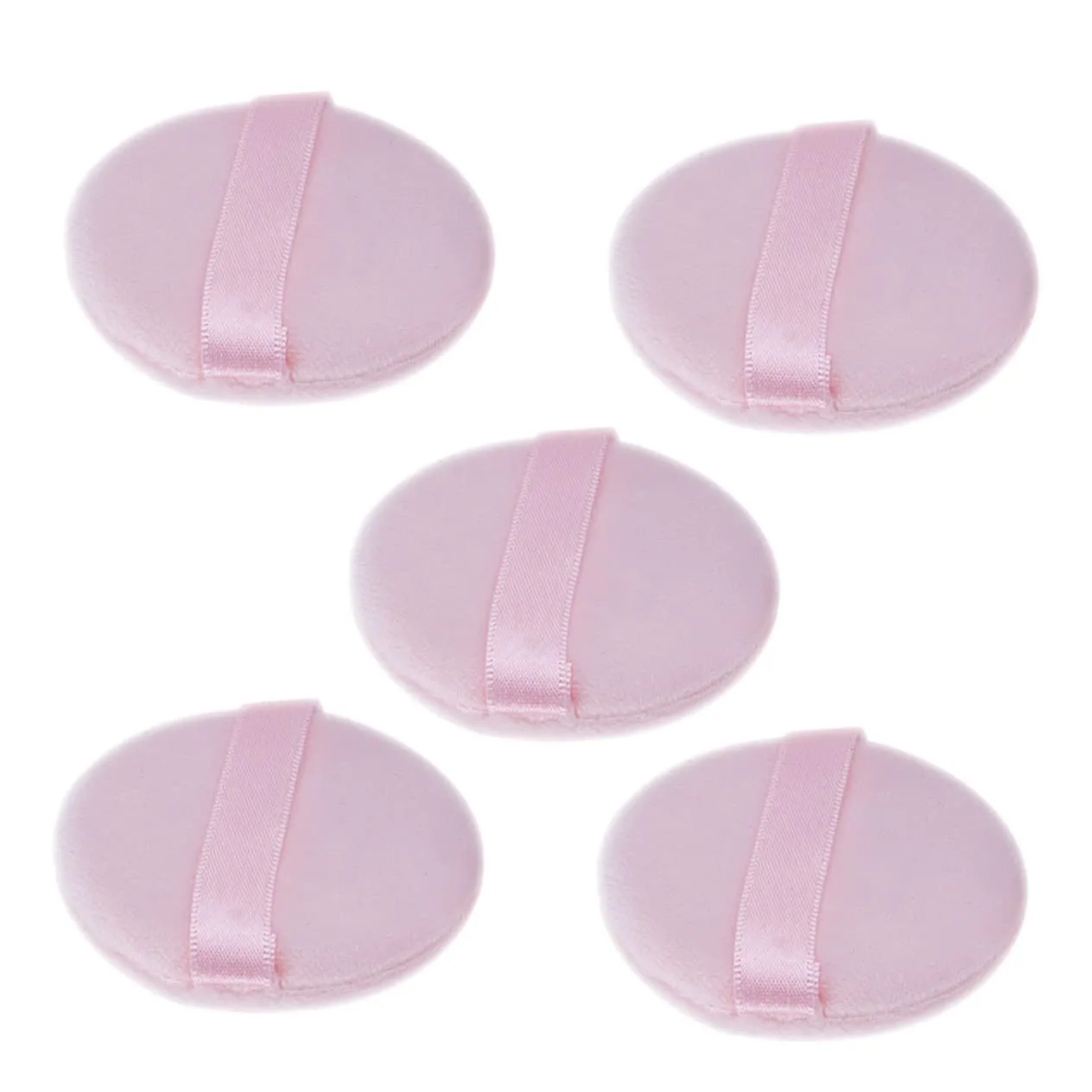 5pcs Round Powder Puff Washable Makeup Puff for Loose Powder for Salon Home Travel Use Convenient Cosmetic Cushion Ribbon