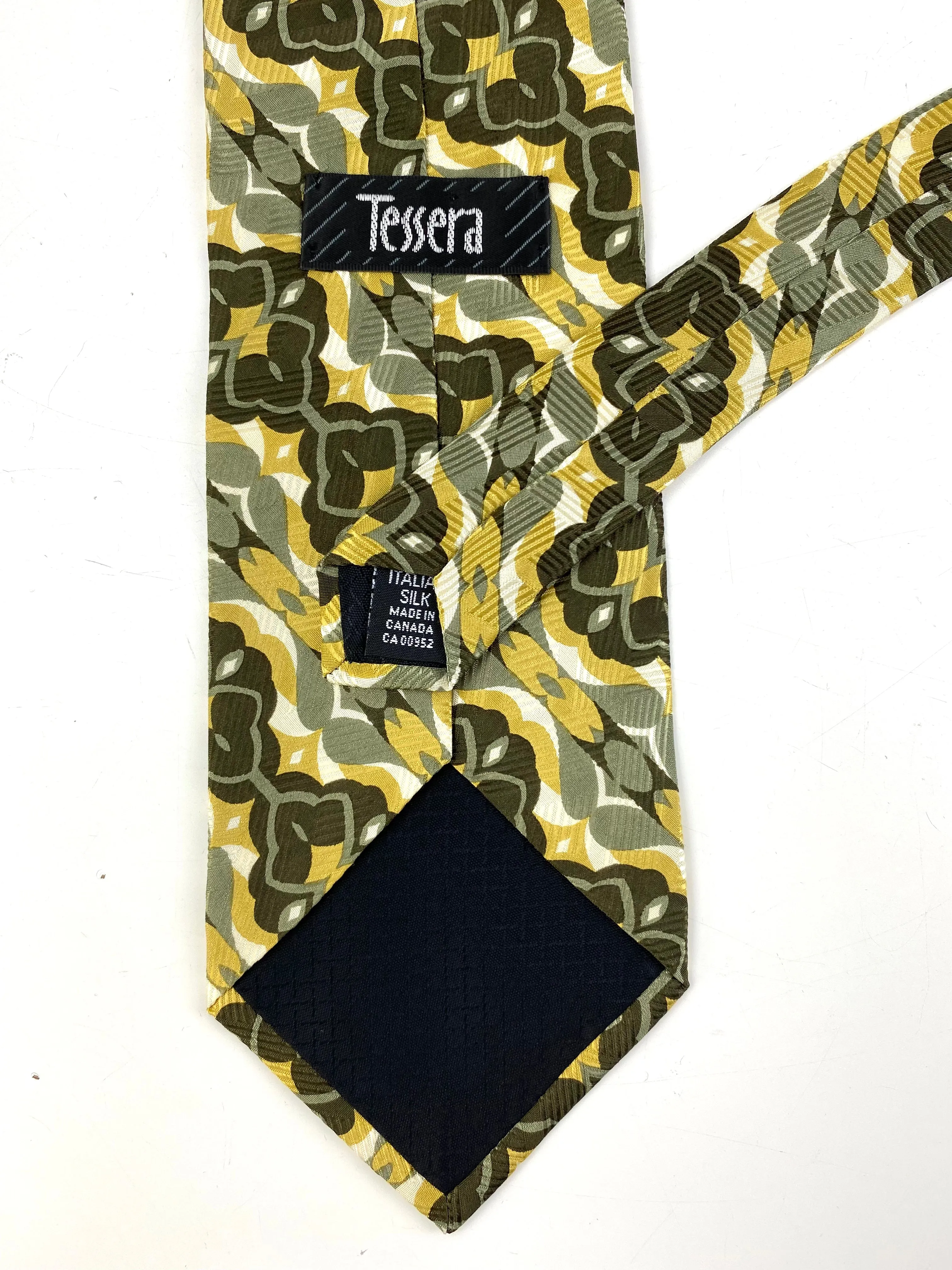 90s Deadstock Silk Necktie, Men's Vintage Green/ Yellow Abstract Pattern Tie, NOS