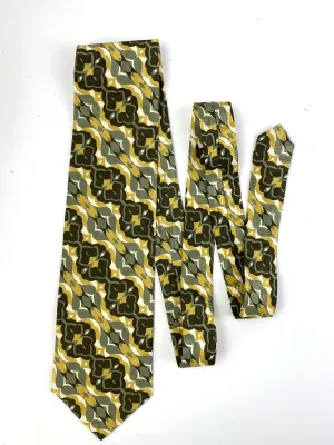 90s Deadstock Silk Necktie, Men's Vintage Green/ Yellow Abstract Pattern Tie, NOS