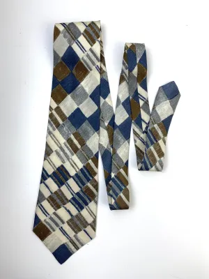 90s Deadstock Silk Necktie, Men's Vintage Taupe/ Blue/ Cream Check Pattern Tie, NOS 90s Deadstock Silk Necktie, Men's Vintage Taupe/ Blue/ Cream Check Pattern Tie, NOS