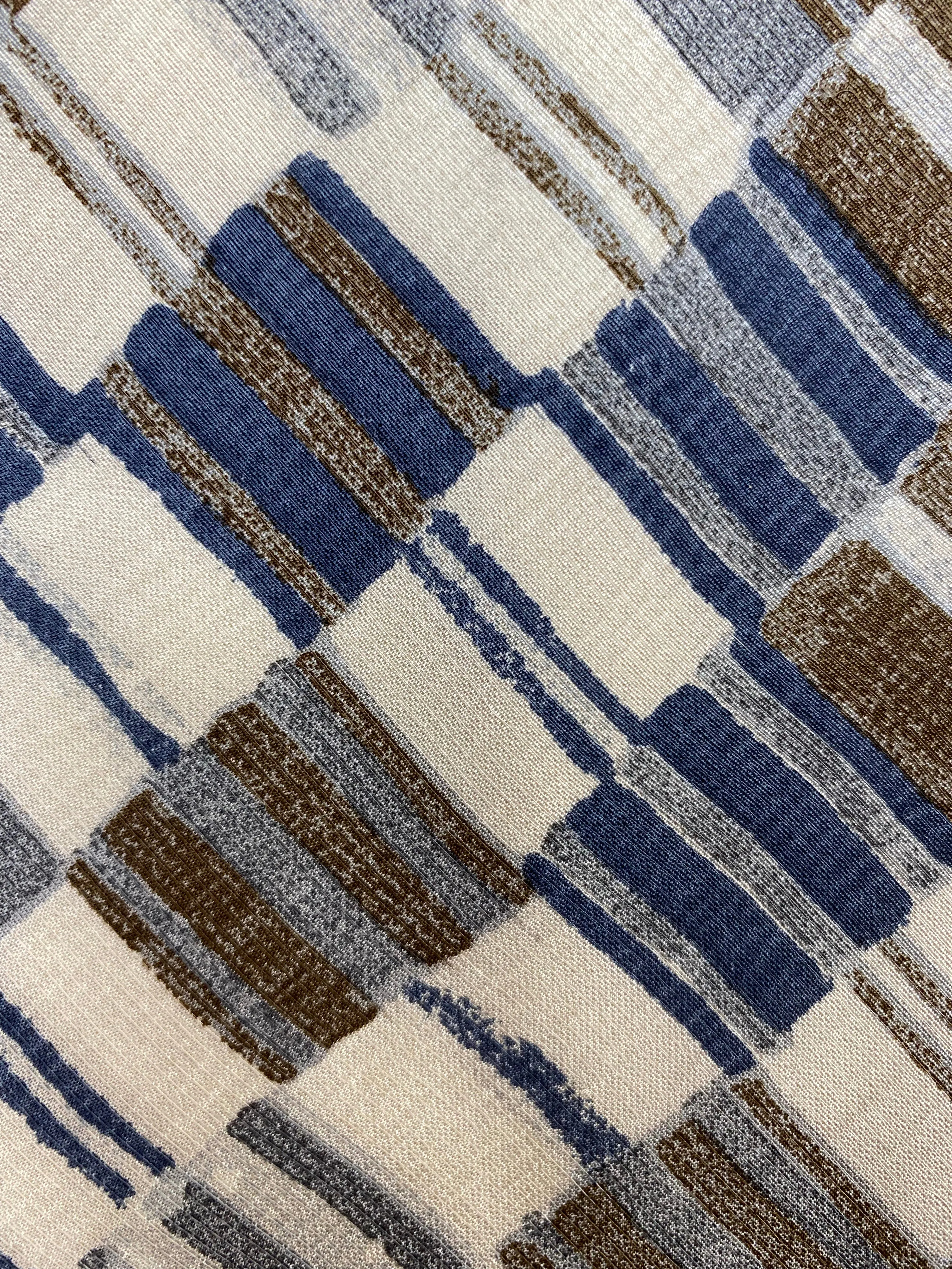 90s Deadstock Silk Necktie, Men's Vintage Taupe/ Blue/ Cream Check Pattern Tie, NOS
