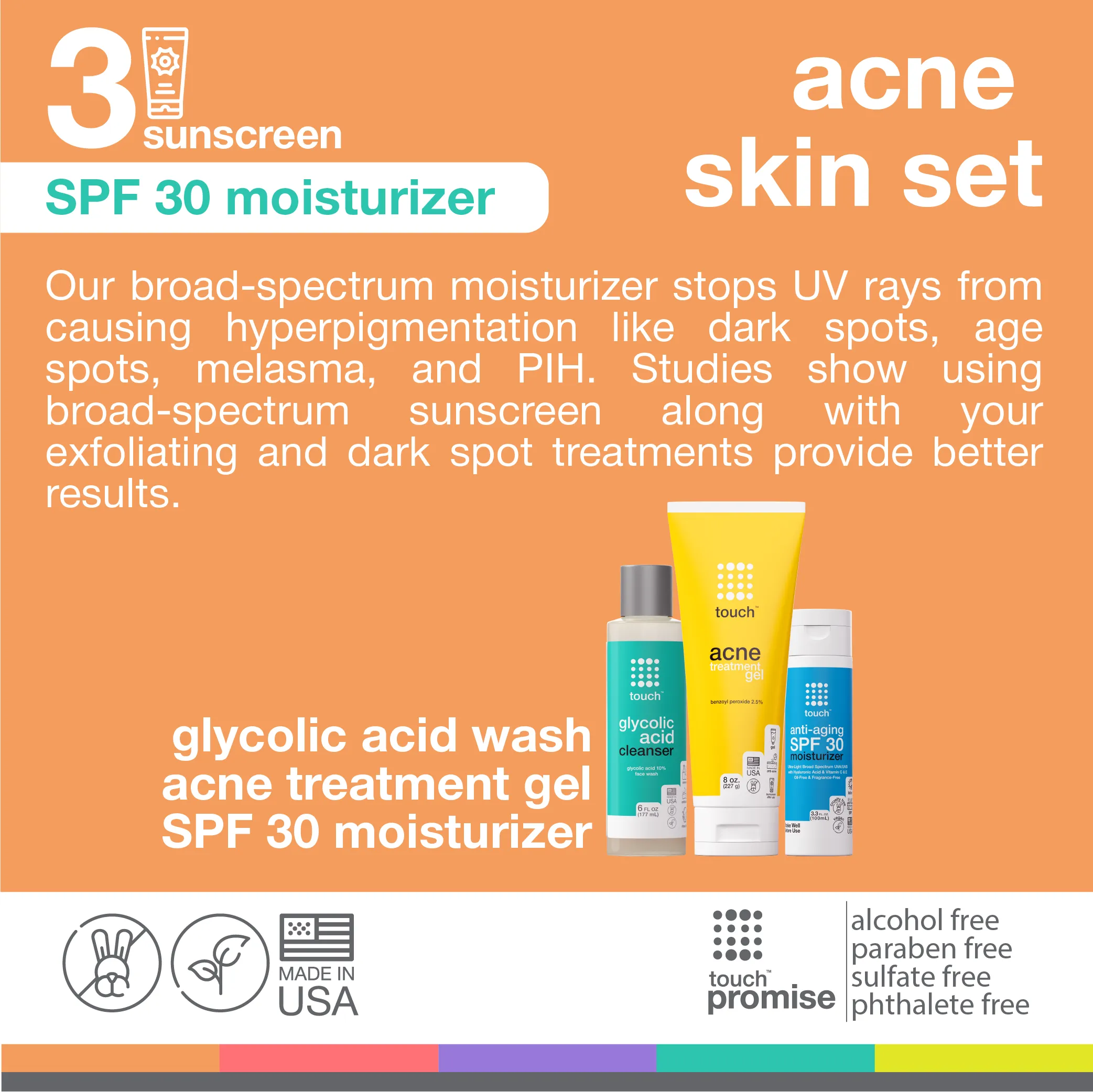 Acne Bundle - Face Wash Cleanser, Acne Treatment Gel, SPF30 Moisturizer