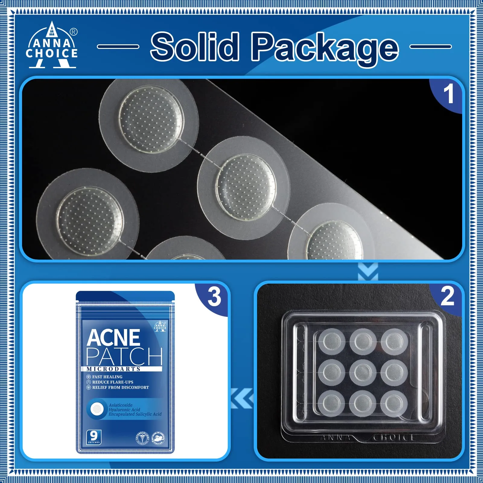 Acne Patches Microdarts for face cute with Salicylic Acid, Hyaluronate-Hydrocolloid pimple patches Microneedle large-9 patches