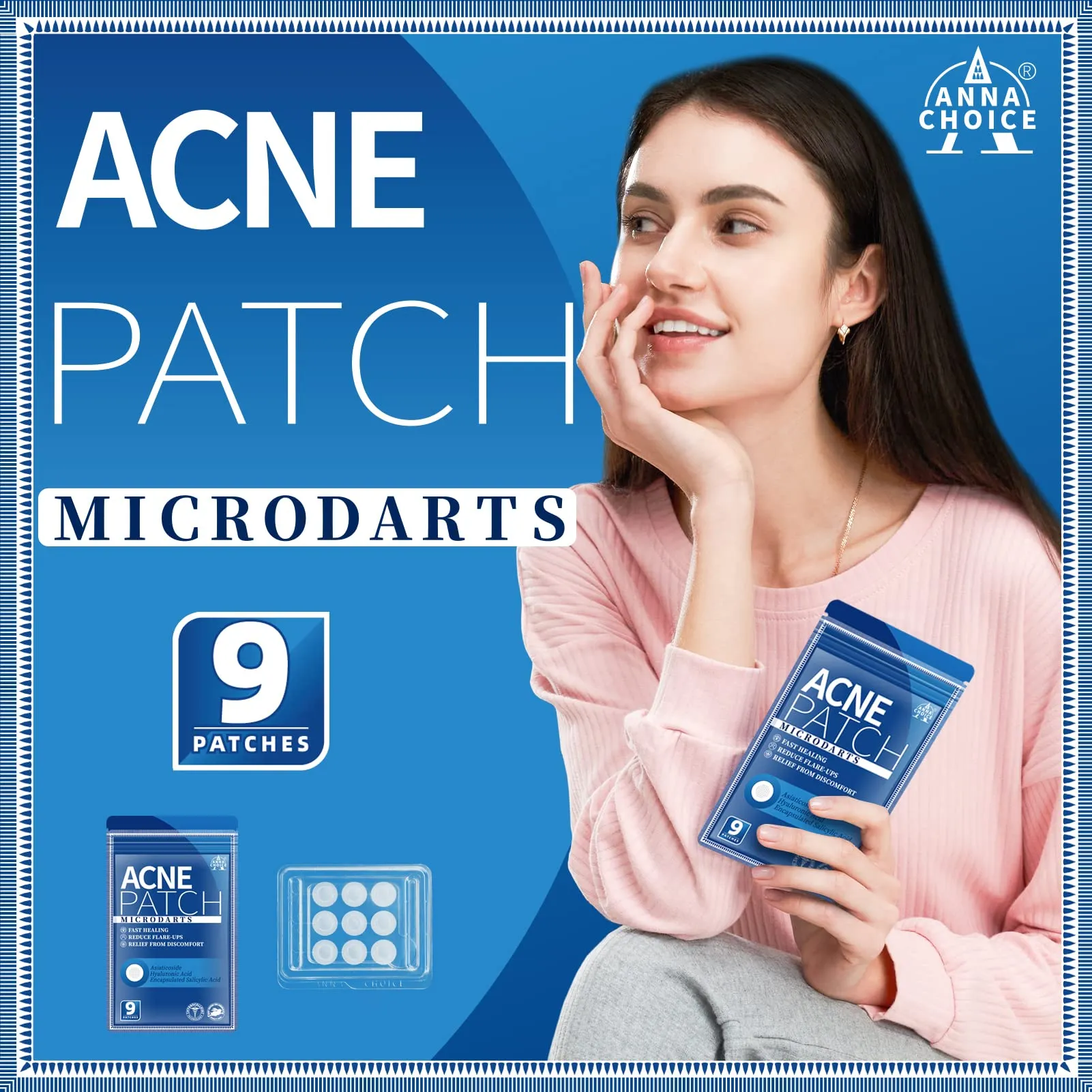 Acne Patches Microdarts for face cute with Salicylic Acid, Hyaluronate-Hydrocolloid pimple patches Microneedle large-9 patches