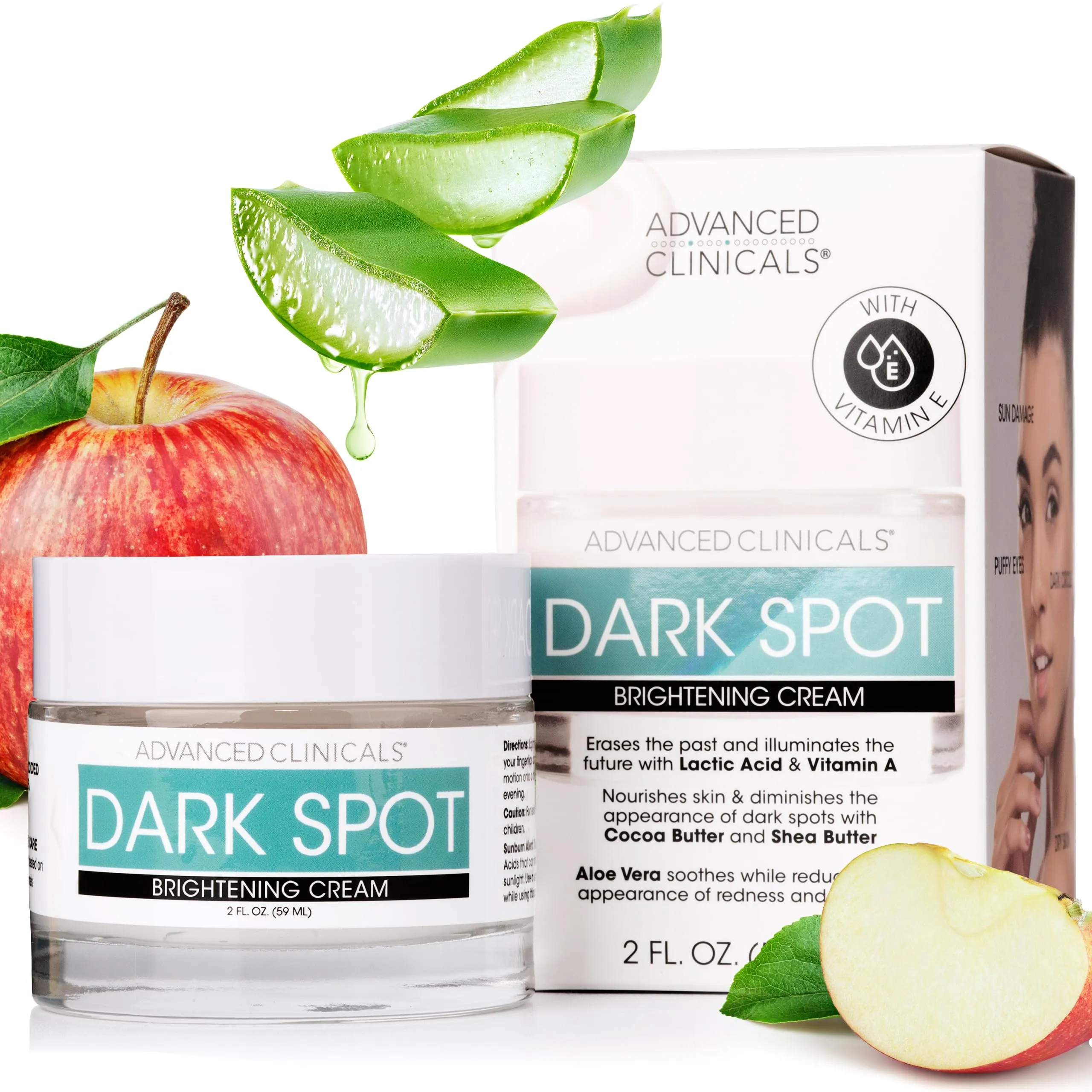 Advanced Clinicals Dark Spot Remover Face Moisturizer Lotion W/Caffeine, Lactic Acid, & Vitamin A | Brightening Face Cream | Dark Spot Corrector For Face, Body, Sun Spot, Age Spot, Melasma, 2 Fl Oz