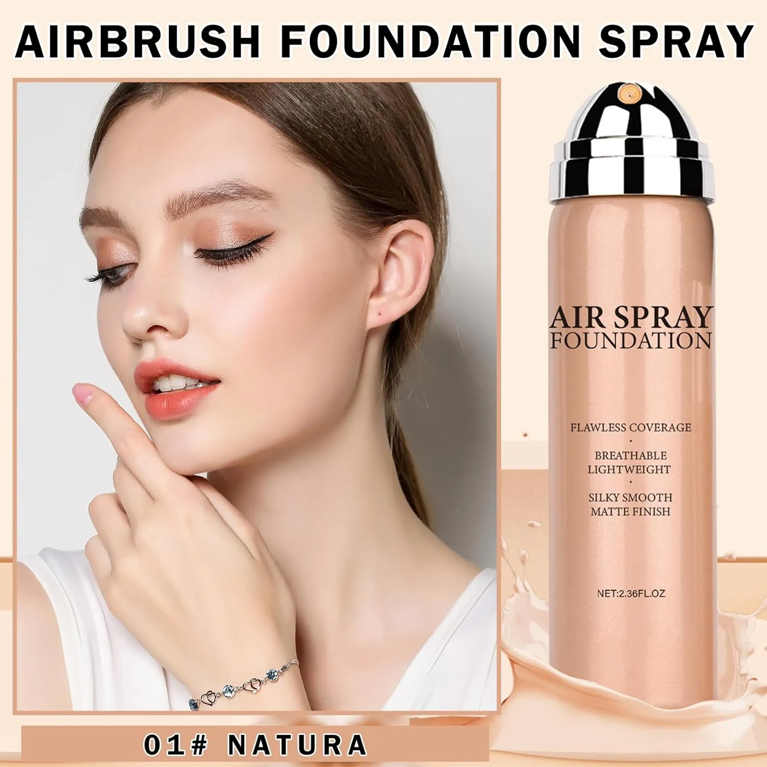 Airbrush Foundation for Mature Skin Airbrush Flawless Setting Spray Long Lasting Full Coverage Foundation Makeup-01 Natural
