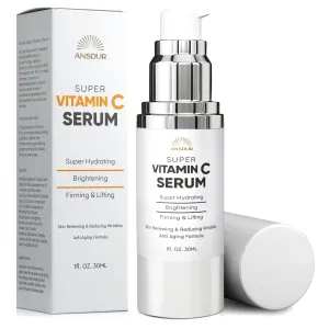 ANSDUR Super Vitamin C Serum for Women Over 70: Vitamin C Face Serum, Niacinamide, Bakuchiol, Hyaluronic Acid, Hydrating, Lifting, Reduces Aging Spots and Wrinkles - Korean Skin Care, 1 fl oz