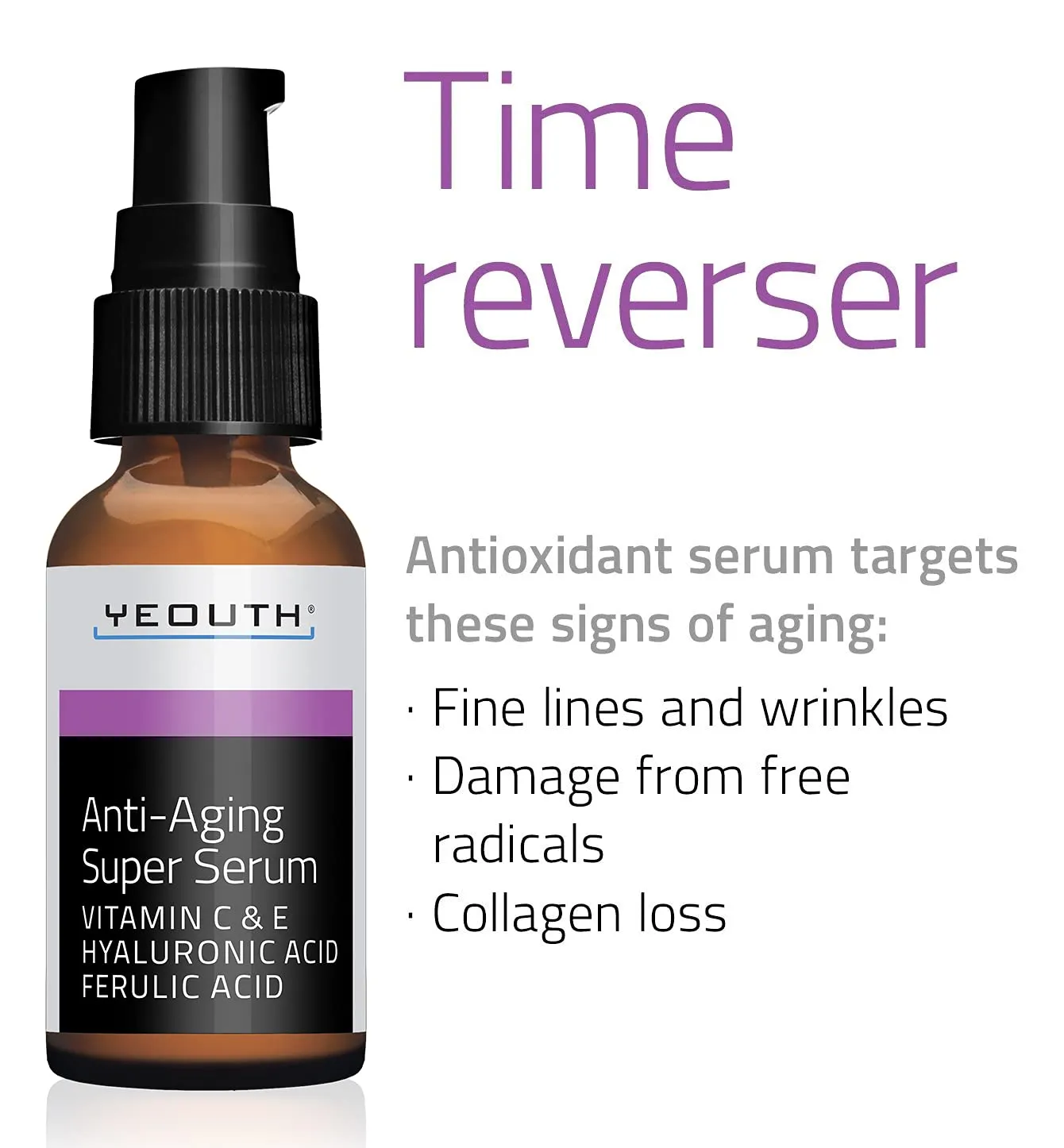 Anti-aging Super Serum, Ferulic Acid, Vitamin C, Vitamin E, Hyaluronic Acid by YEOUTH. Night Cream and Day Cream. Face Cream Reduces Visible Signs Of Aging, Wrinkles, Fine Lines - 1oz