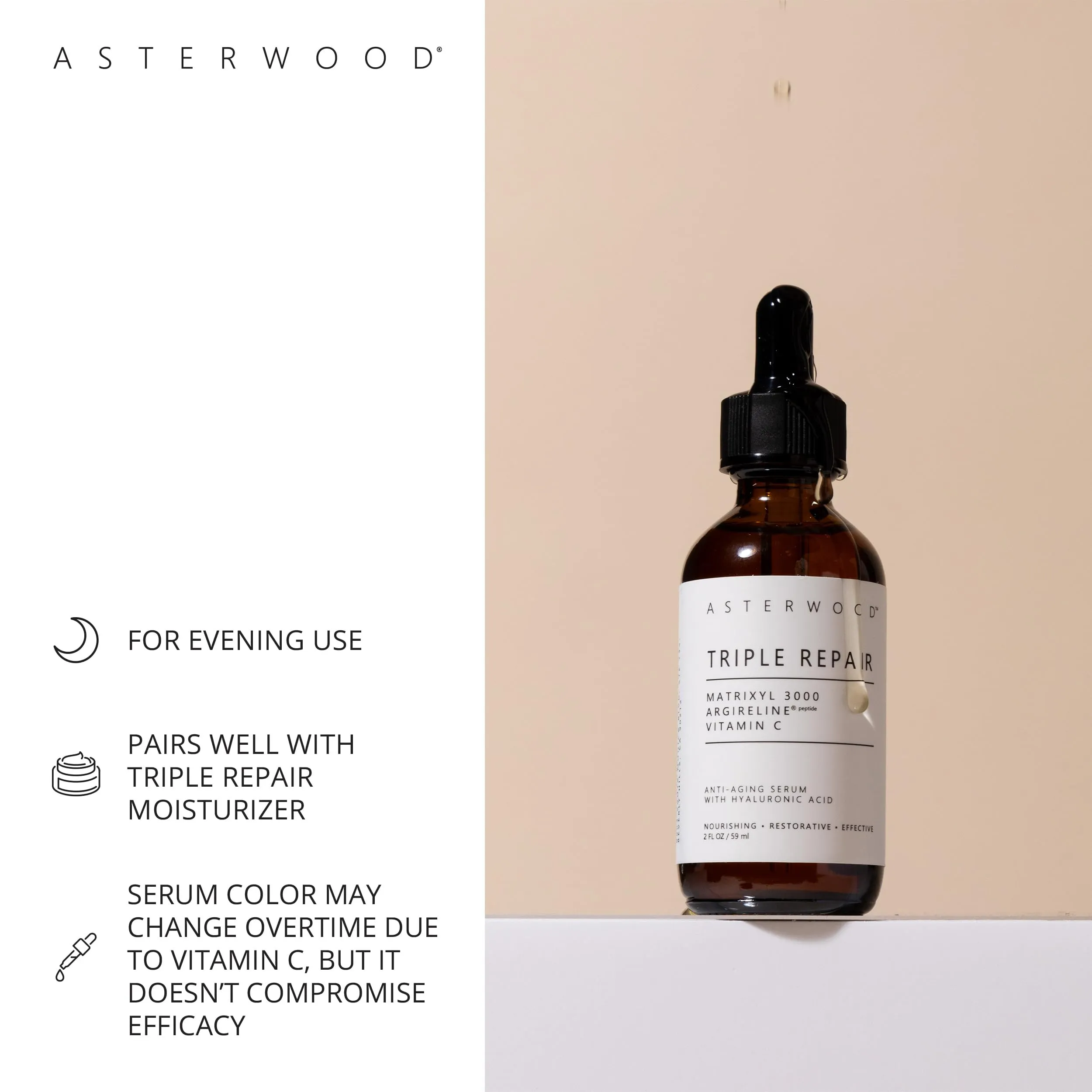 Asterwood Hyaluronic Acid Serum 1 oz   Triple Repair Matrixyl 3000 Serum 1 oz