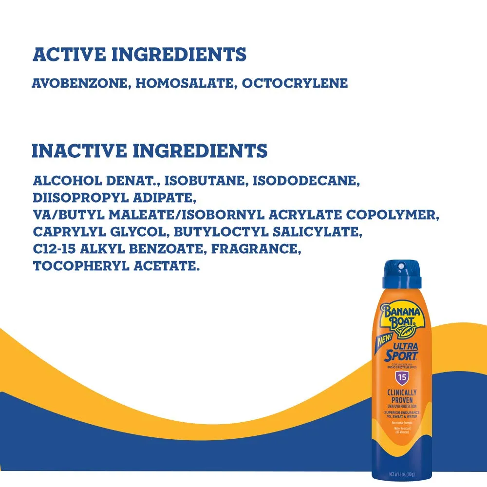 Banana Boat Sport Ultra SPF 15 Sunscreen Spray, 6oz | Banana Boat Sunscreen Spray SPF 15, Oxybenzone No Sunscreen, Clear Sunscreen Sunblock, Spray On Sunscreen, Water Resistant Sunscreen SPF 15, 6oz