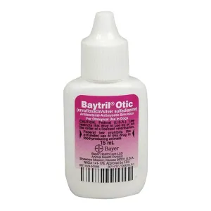 Baytril Otic (enrofloxacin/silver sulfadiazine) for Dogs, 15 ml