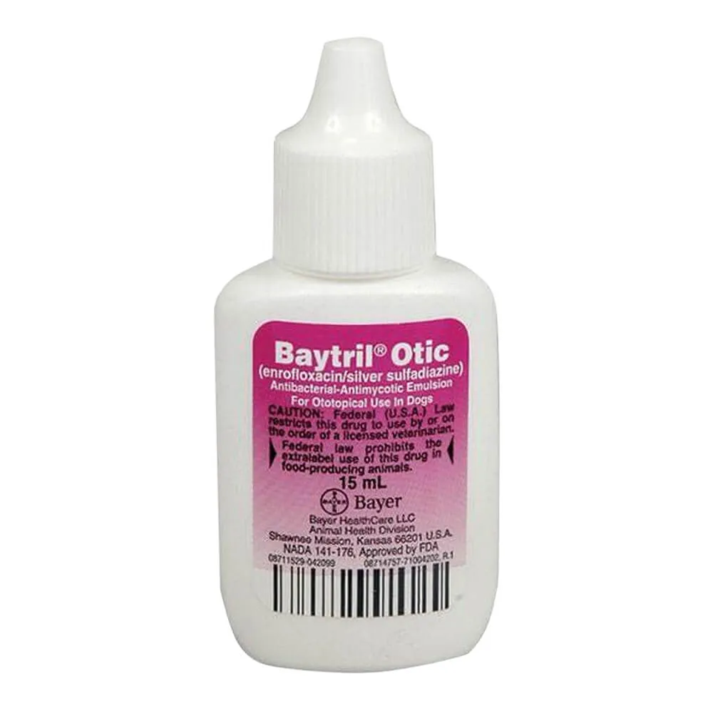 Baytril Otic (enrofloxacin/silver sulfadiazine) for Dogs, 15 ml