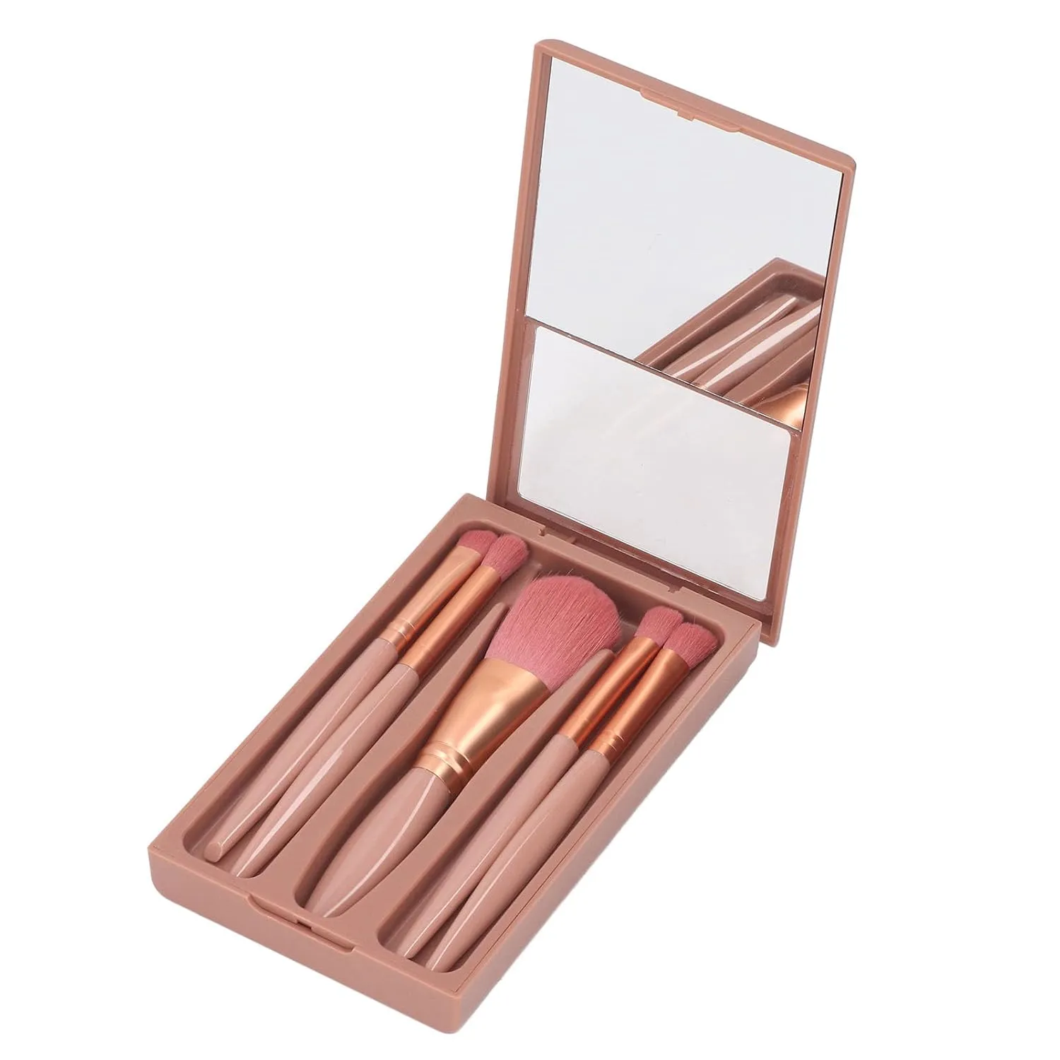 BEIJIALY Travel Small Makeup Brush, Portable Makeup Brush Set of 5, Loose Powder Eyeshadow Brush Portable Skin Friendly Soft Cosmetic Brush for Beginner Professional