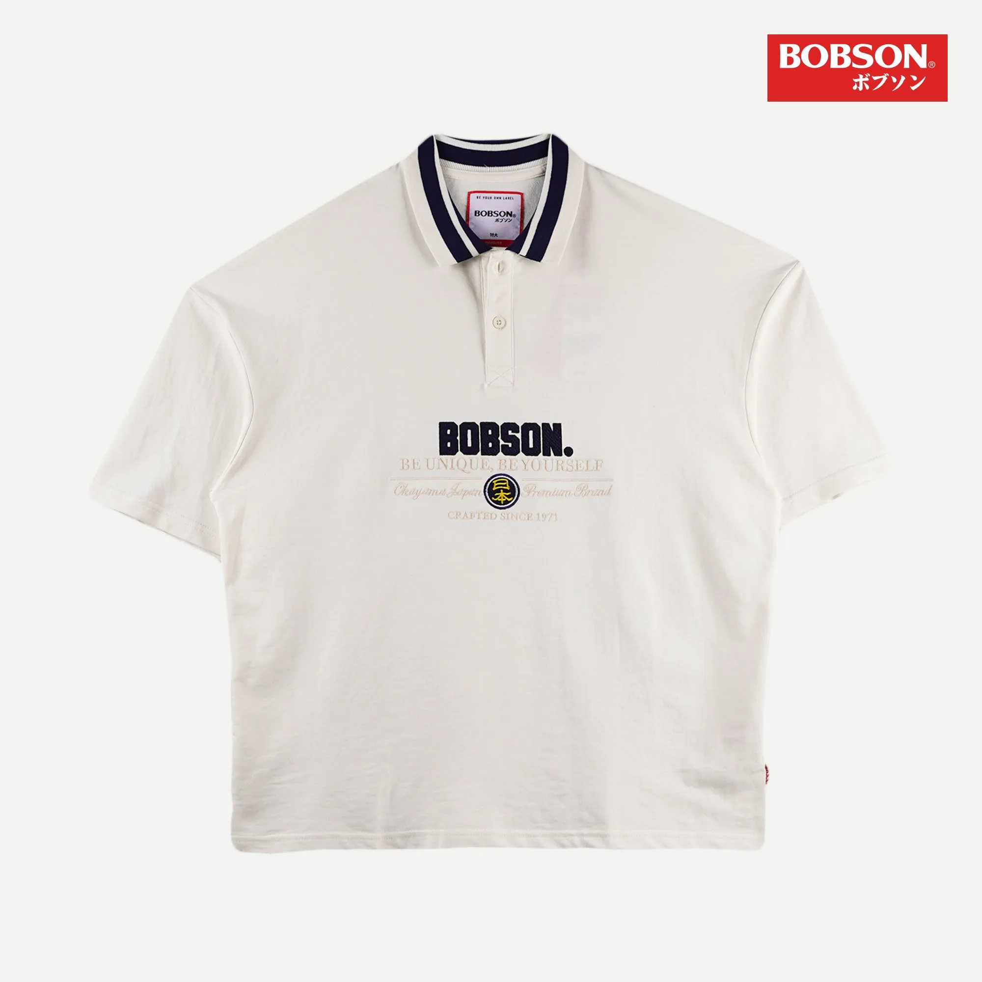 Bobson Japanese Men's Basic Collared Shirt Oversized Fitting 136371 (Cream)