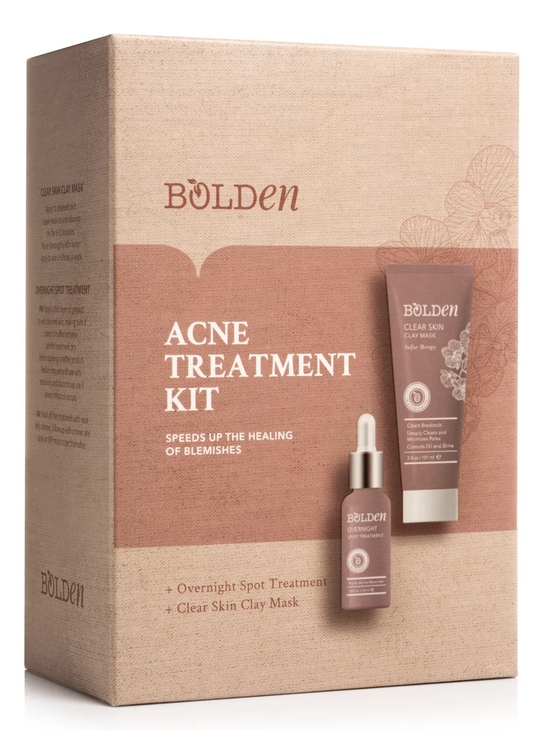 Bolden Acne Treatment Kit | Sulfur Clay Mask & Spot Treatment for Day-Night Care