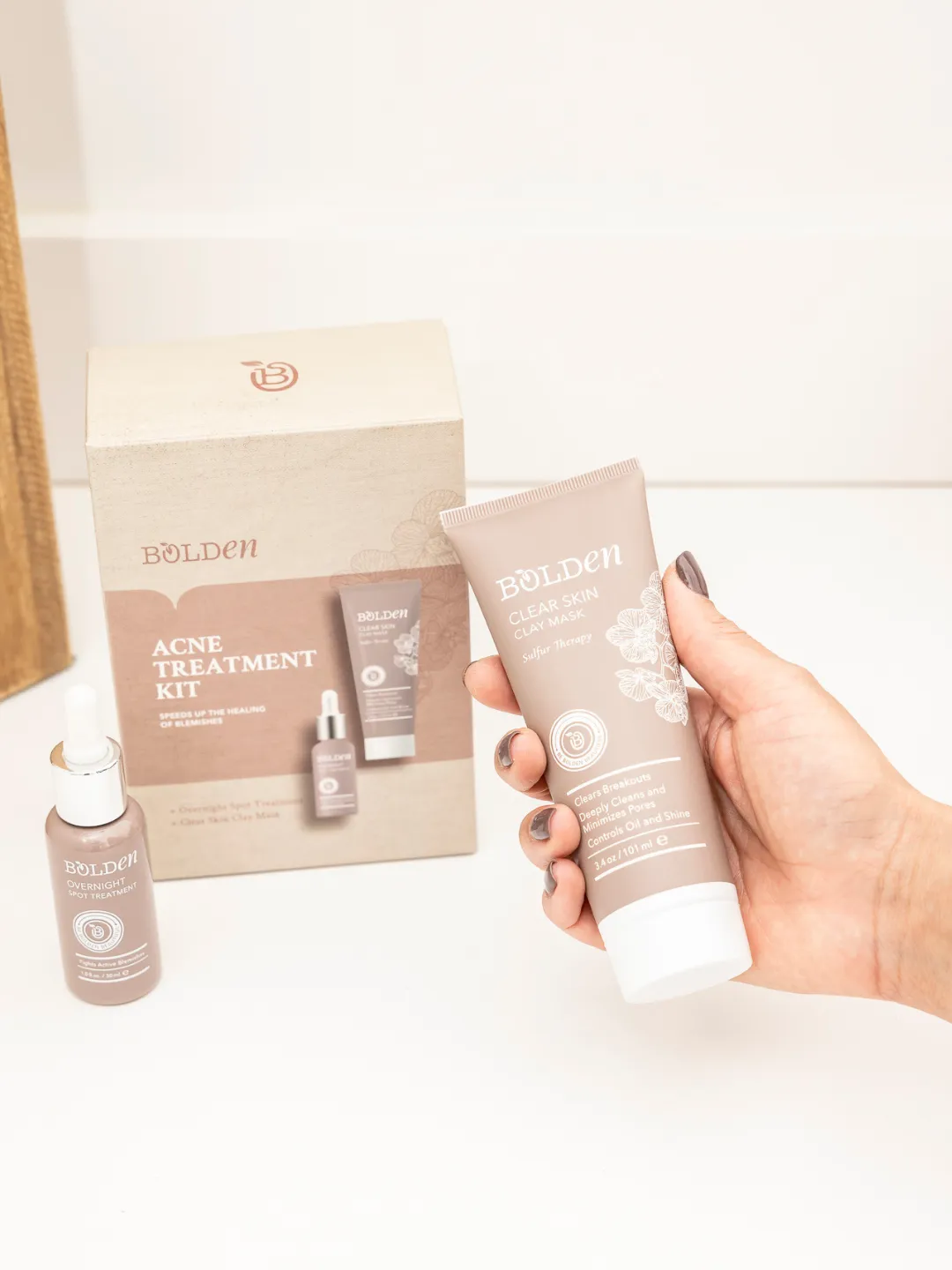 Bolden Acne Treatment Kit | Sulfur Clay Mask & Spot Treatment for Day-Night Care