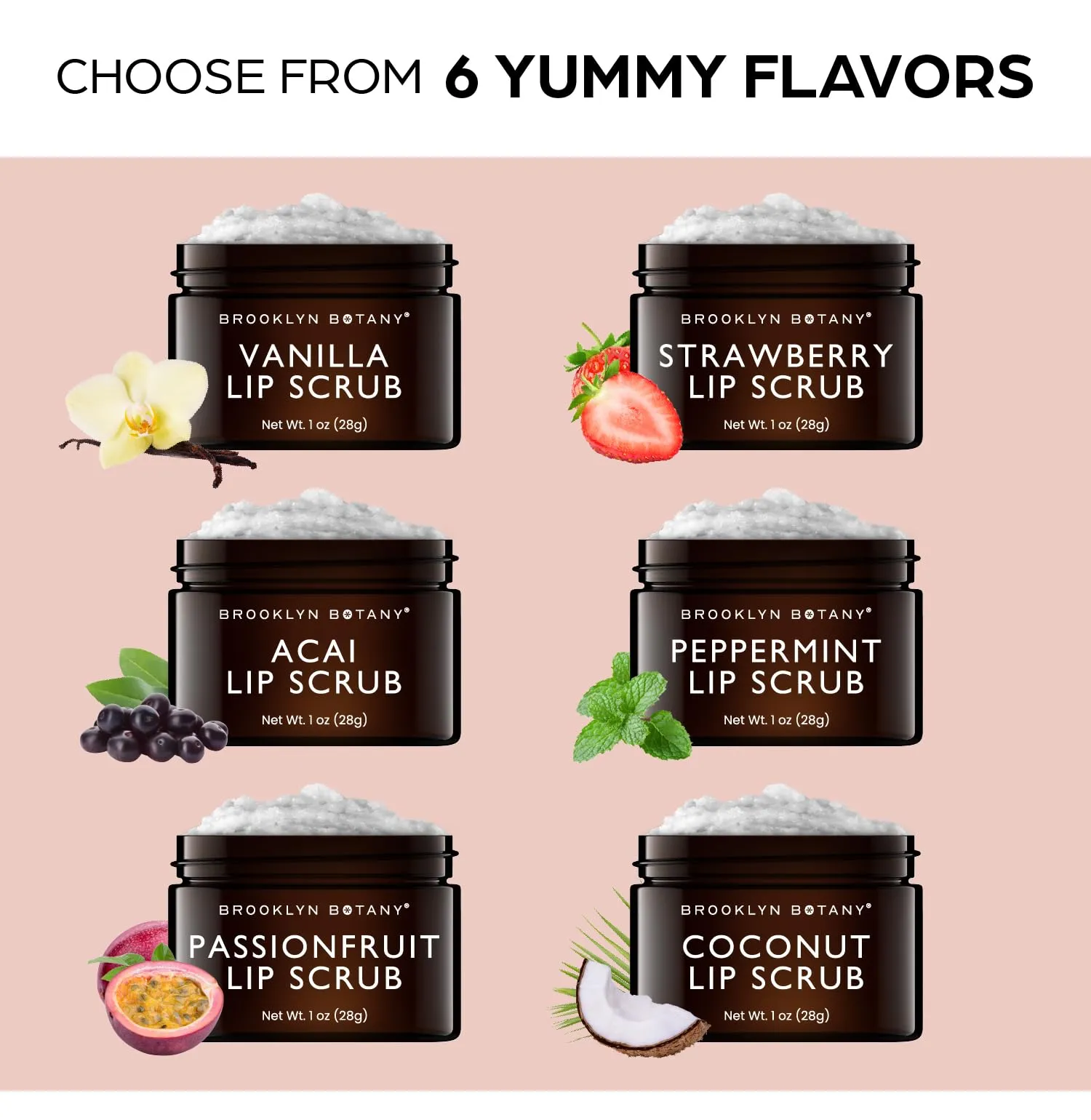 Brooklyn Botany Lip Scrub Exfoliator 1 oz – Lip Moisturizer for Dry Lips and Chapped Lips – Gentle Lip Exfoliator for Smooth and Brighter Lips – Peppermint Flavor