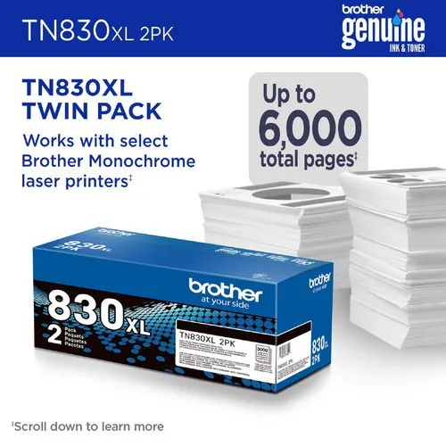 Brother Tn830xl High-yield Toner 3000 Page-yield Black 2/pack