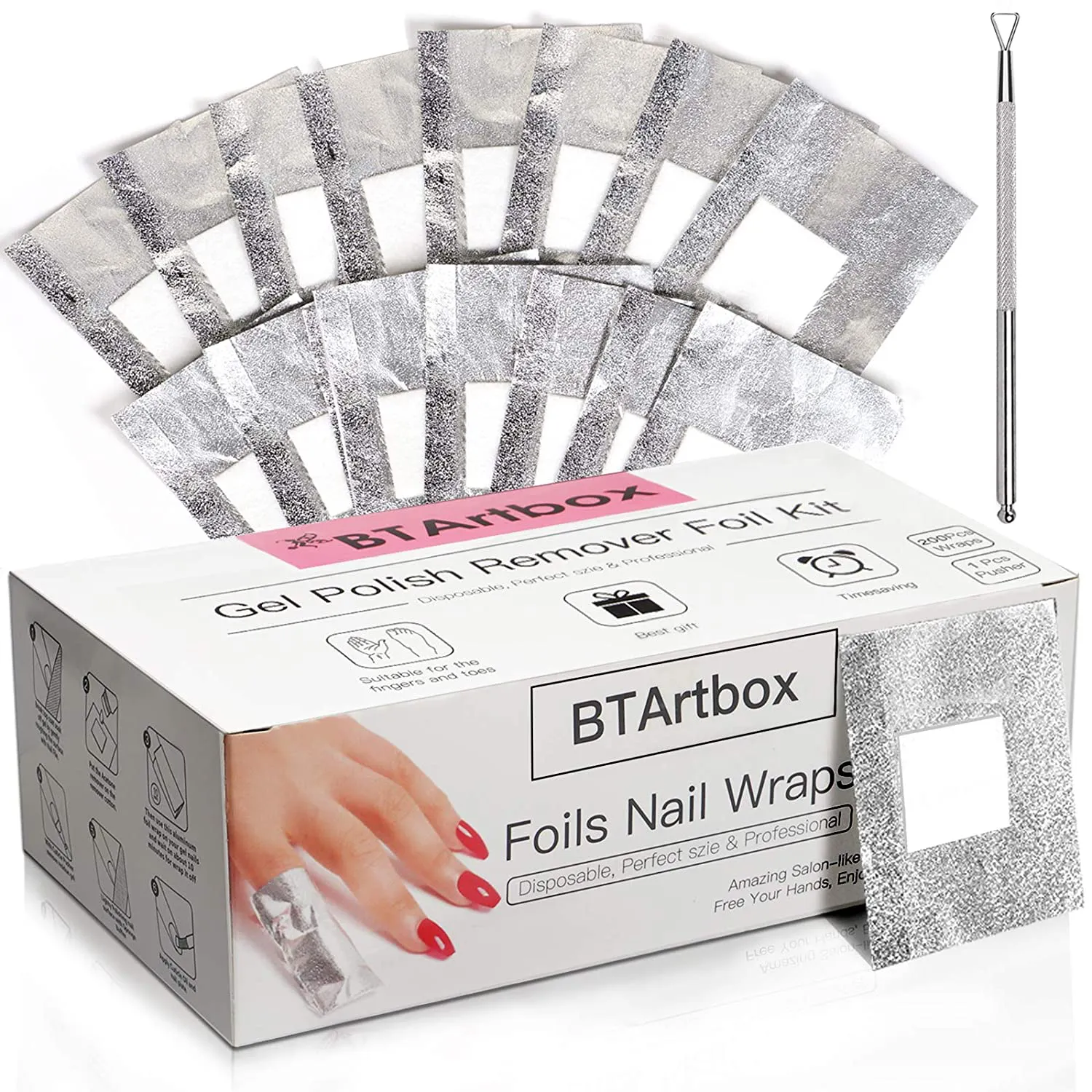 Btartbox Gel Nail Polish Remover Set 200 or 600PCS Lint Free Nail Wipes Cotton Pads with 1PCS Push down Pump Dispenser Bottle for Professional Soak off Gel Polish Remover Acrylic Nail Remover