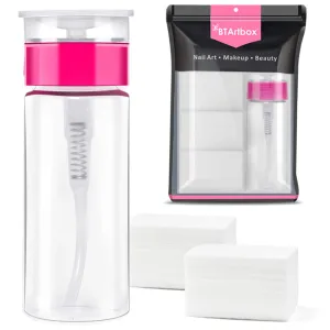 Btartbox Gel Nail Polish Remover Set 200 or 600PCS Lint Free Nail Wipes Cotton Pads with 1PCS Push down Pump Dispenser Bottle for Professional Soak off Gel Polish Remover Acrylic Nail Remover