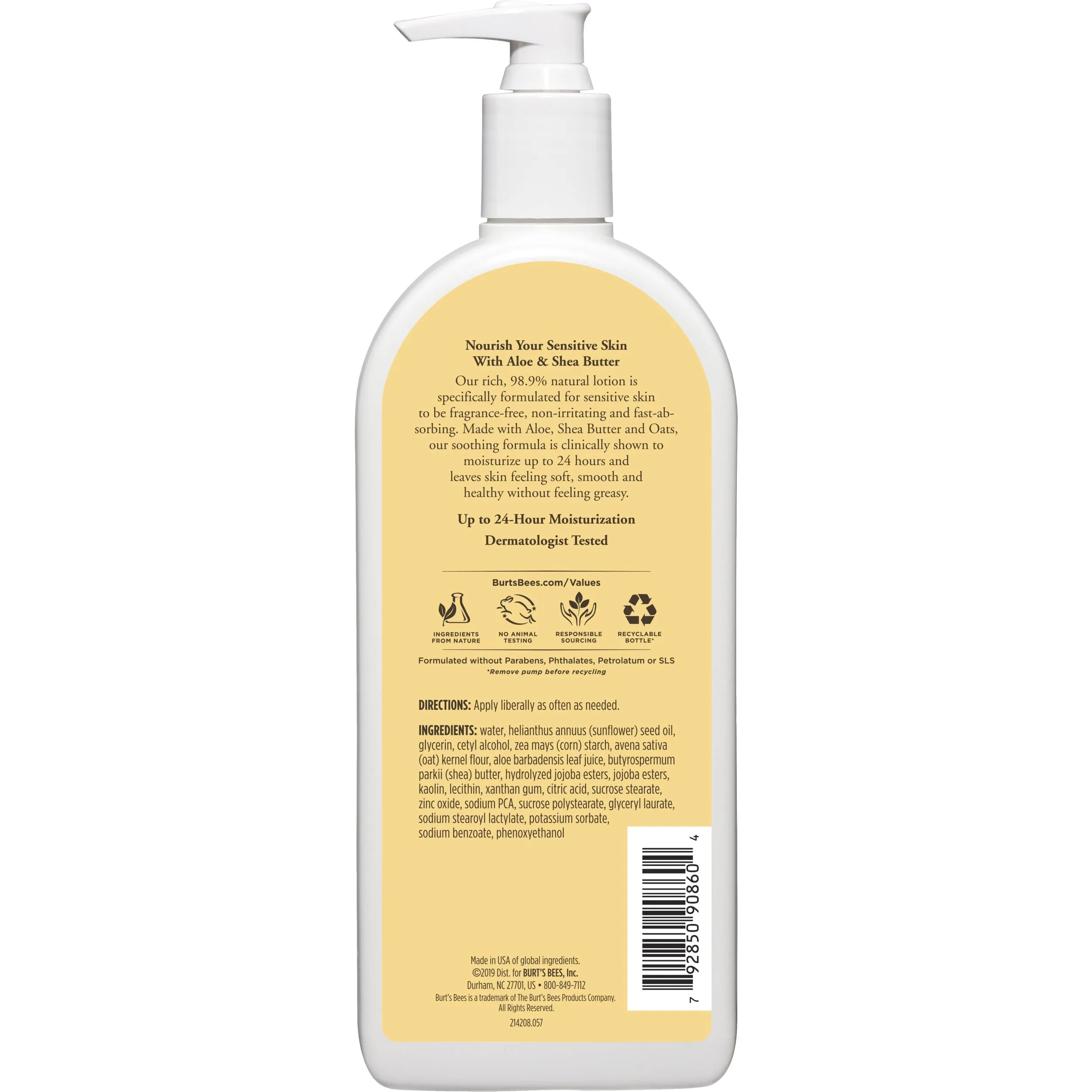 Burt's Bees Aloe Body Lotion for Sensitive Skin with Shea Butter, 12 oz