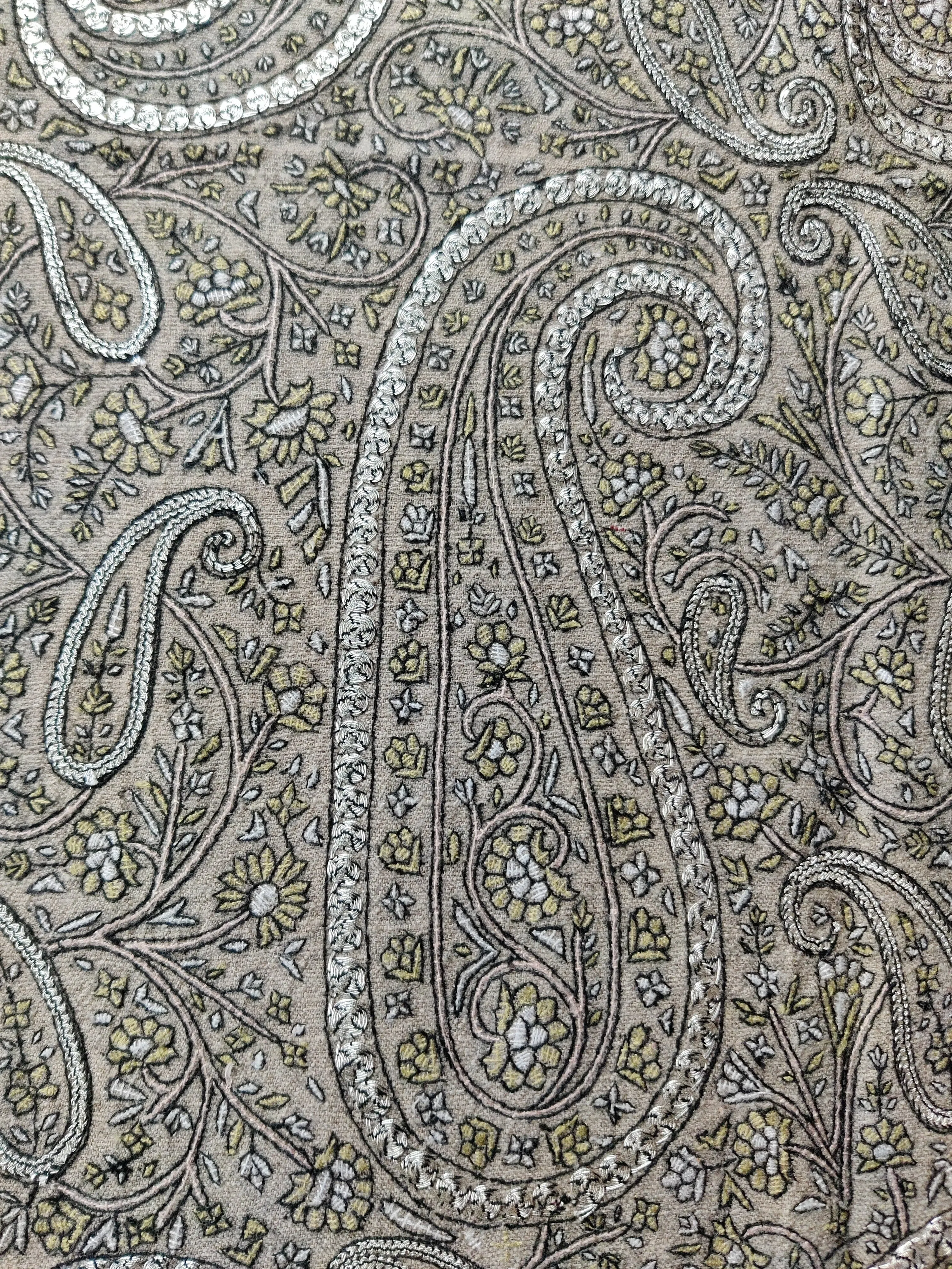 Chandni Raat: Pure Pashmina Shawl with Hand Tilla Embroidery & Sozni Embroidery
