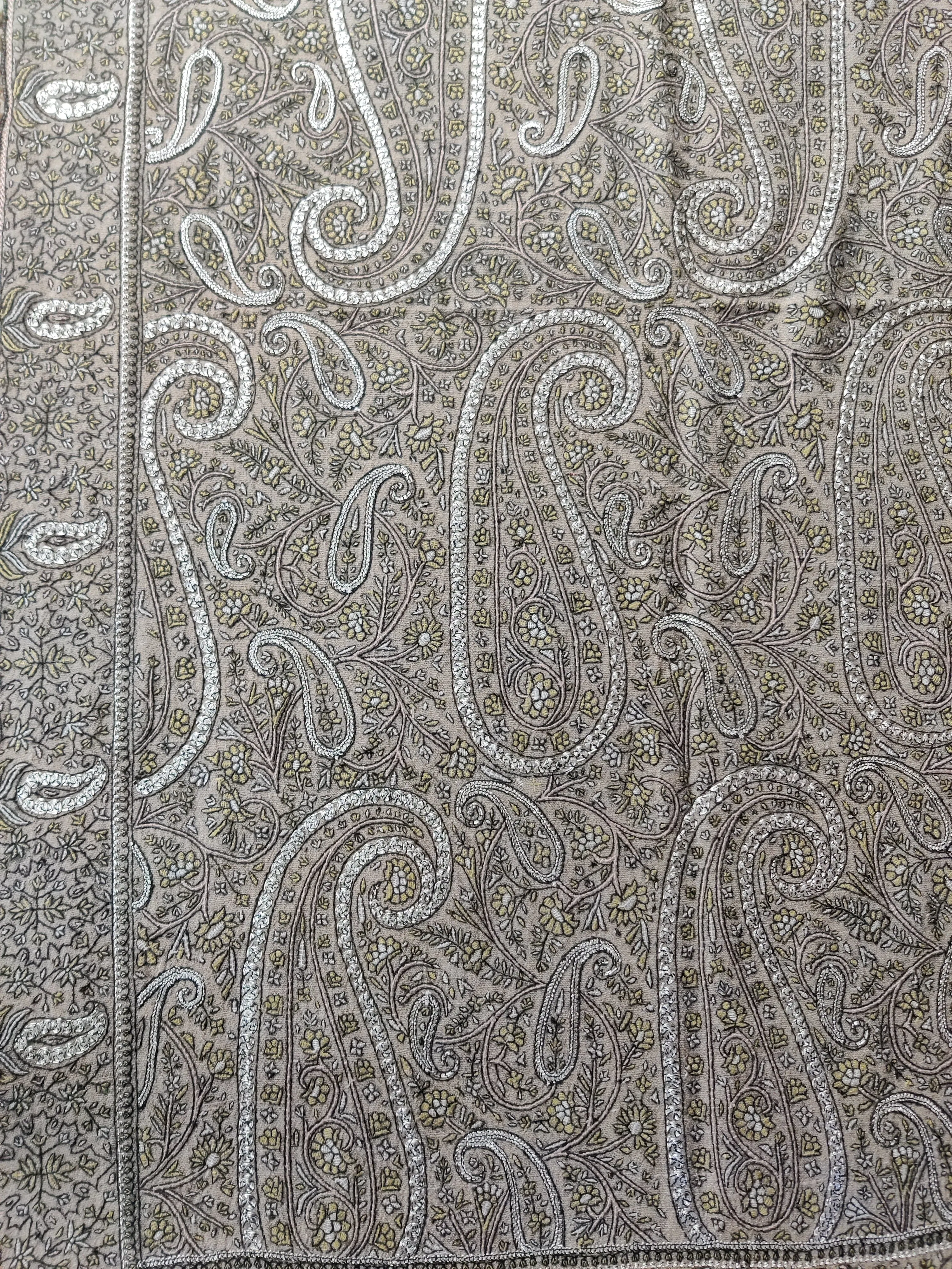 Chandni Raat: Pure Pashmina Shawl with Hand Tilla Embroidery & Sozni Embroidery