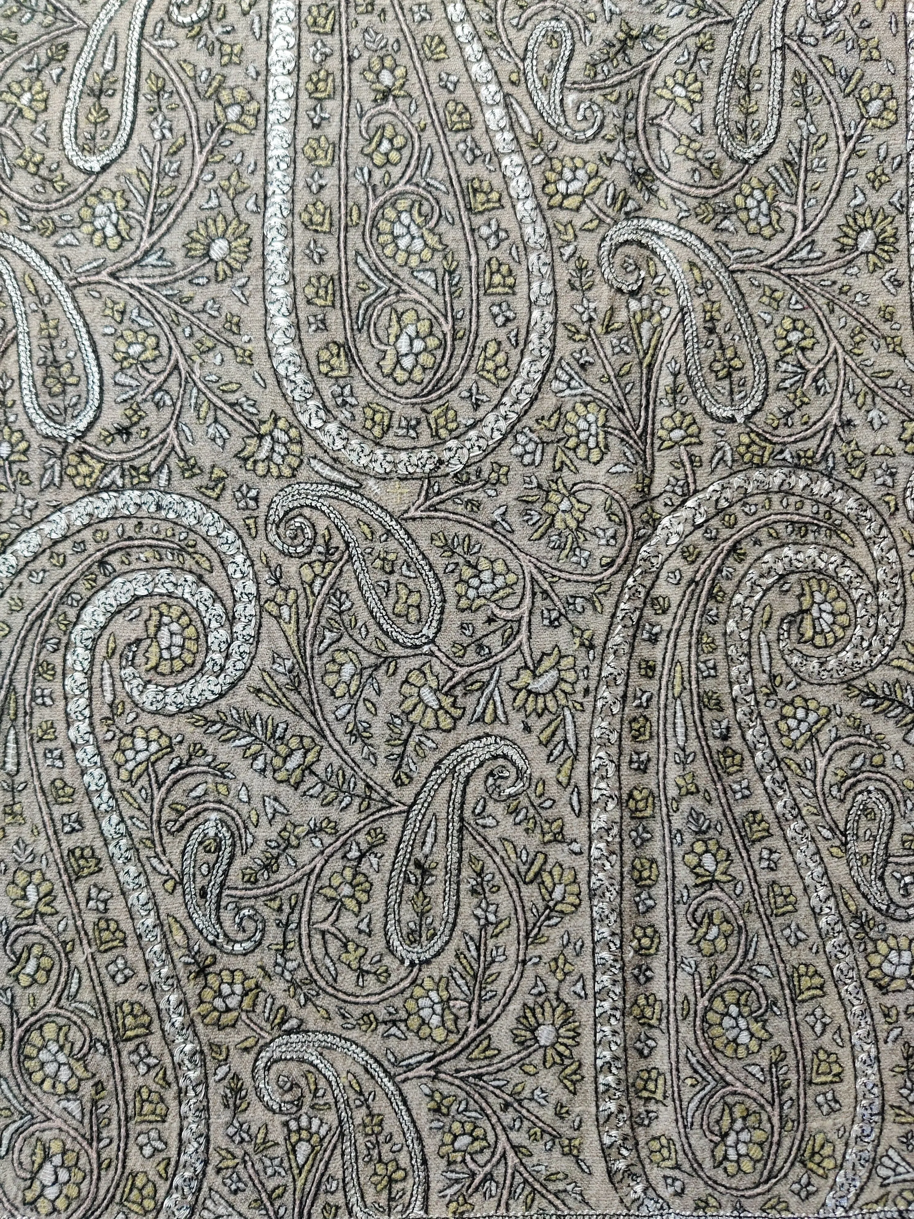 Chandni Raat: Pure Pashmina Shawl with Hand Tilla Embroidery & Sozni Embroidery