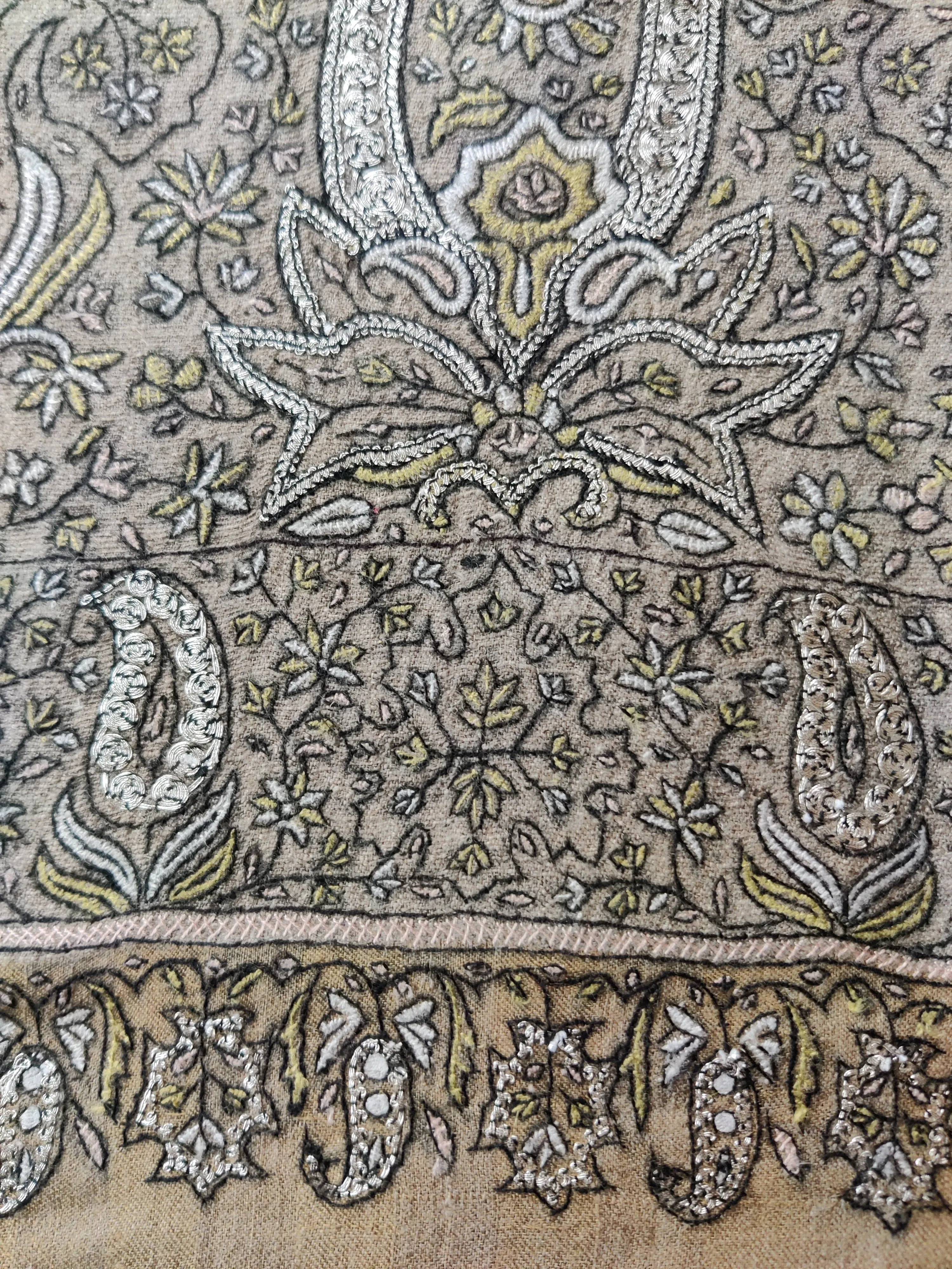 Chandni Raat: Pure Pashmina Shawl with Hand Tilla Embroidery & Sozni Embroidery