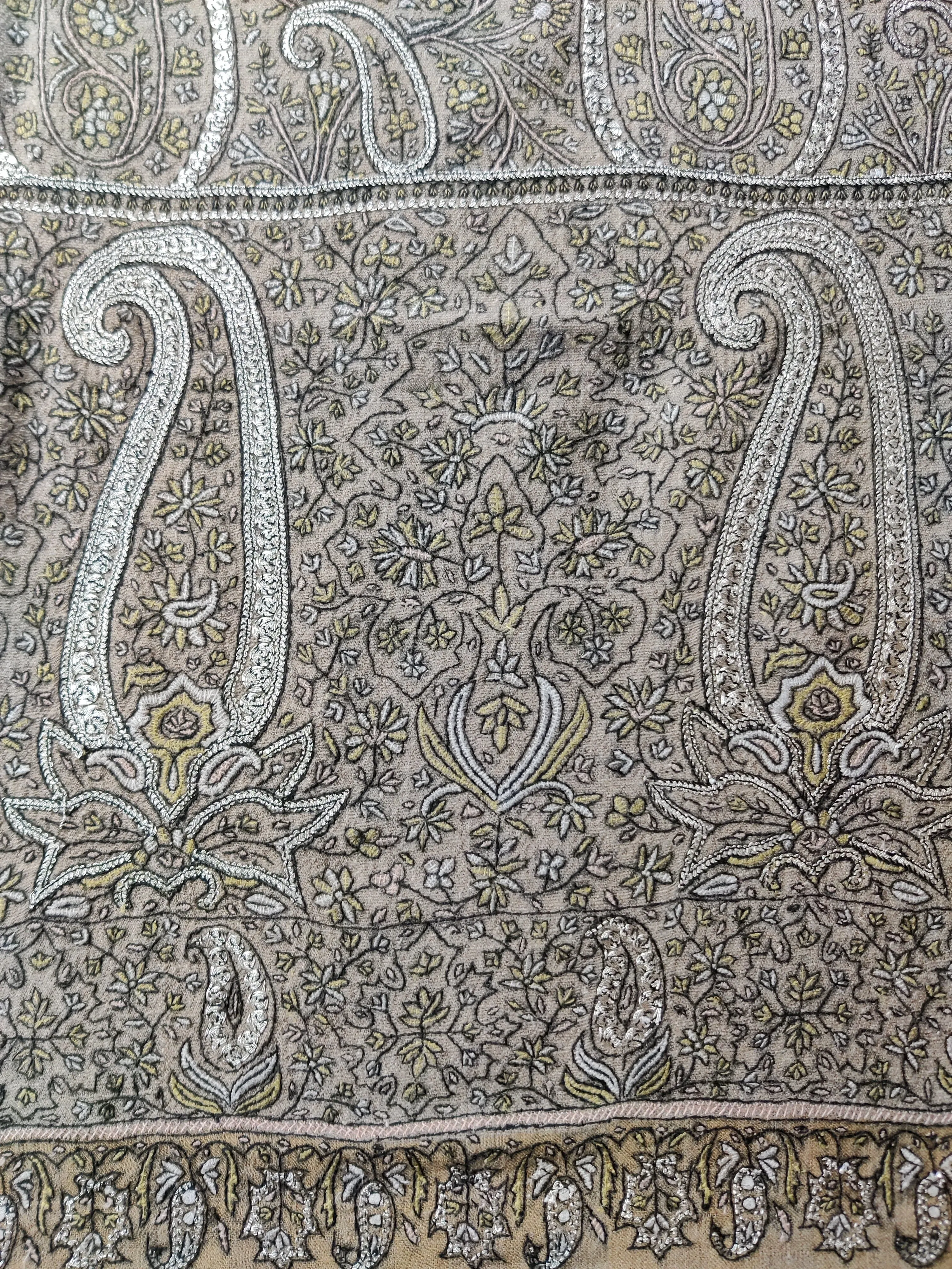 Chandni Raat: Pure Pashmina Shawl with Hand Tilla Embroidery & Sozni Embroidery