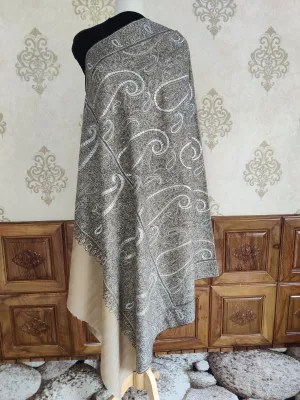 Chandni Raat: Pure Pashmina Shawl with Hand Tilla Embroidery & Sozni Embroidery