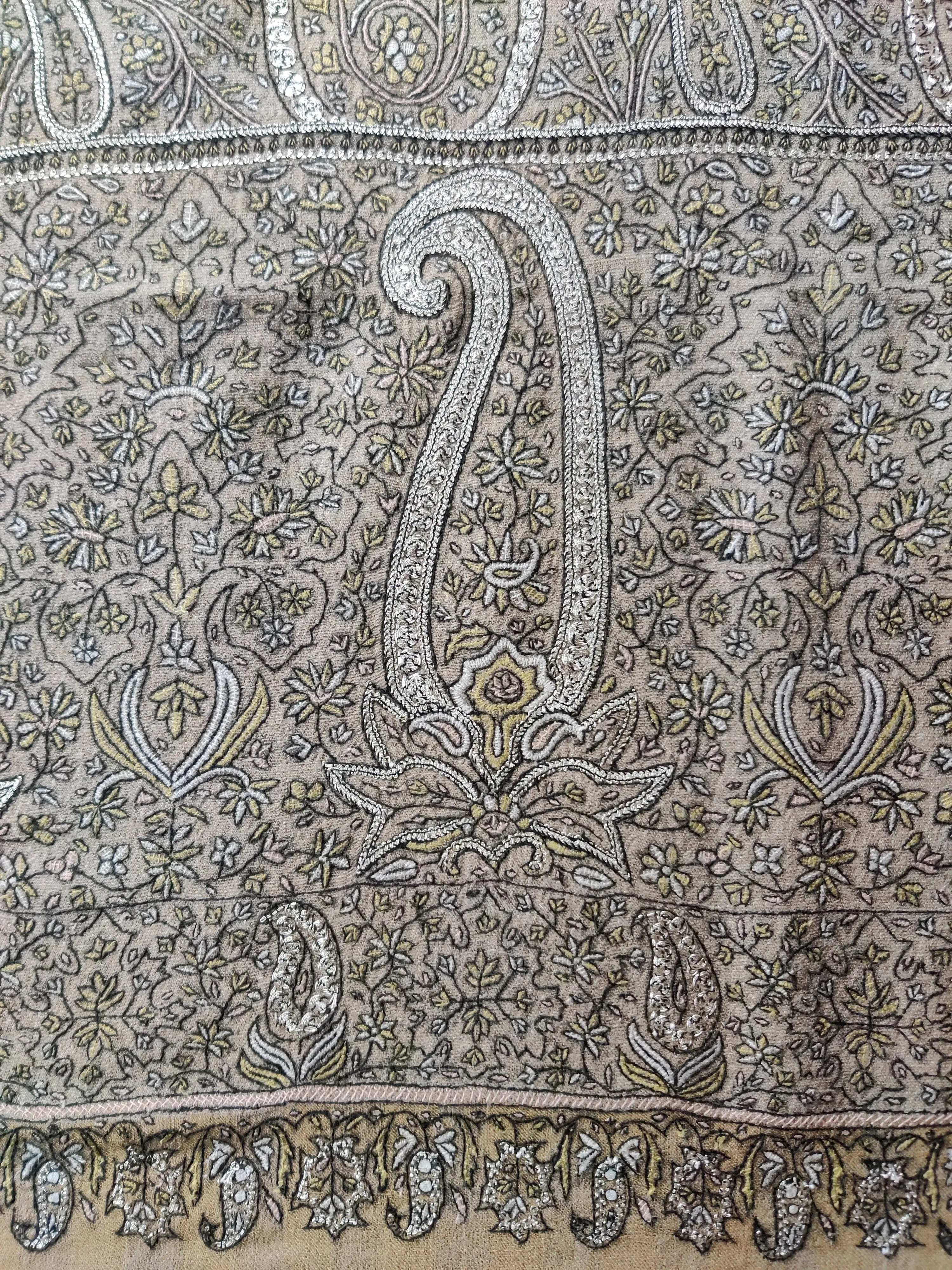Chandni Raat: Pure Pashmina Shawl with Hand Tilla Embroidery & Sozni Embroidery
