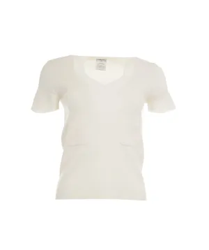 Chanel 06A CC V-neck Knit Top Cream ASL8238