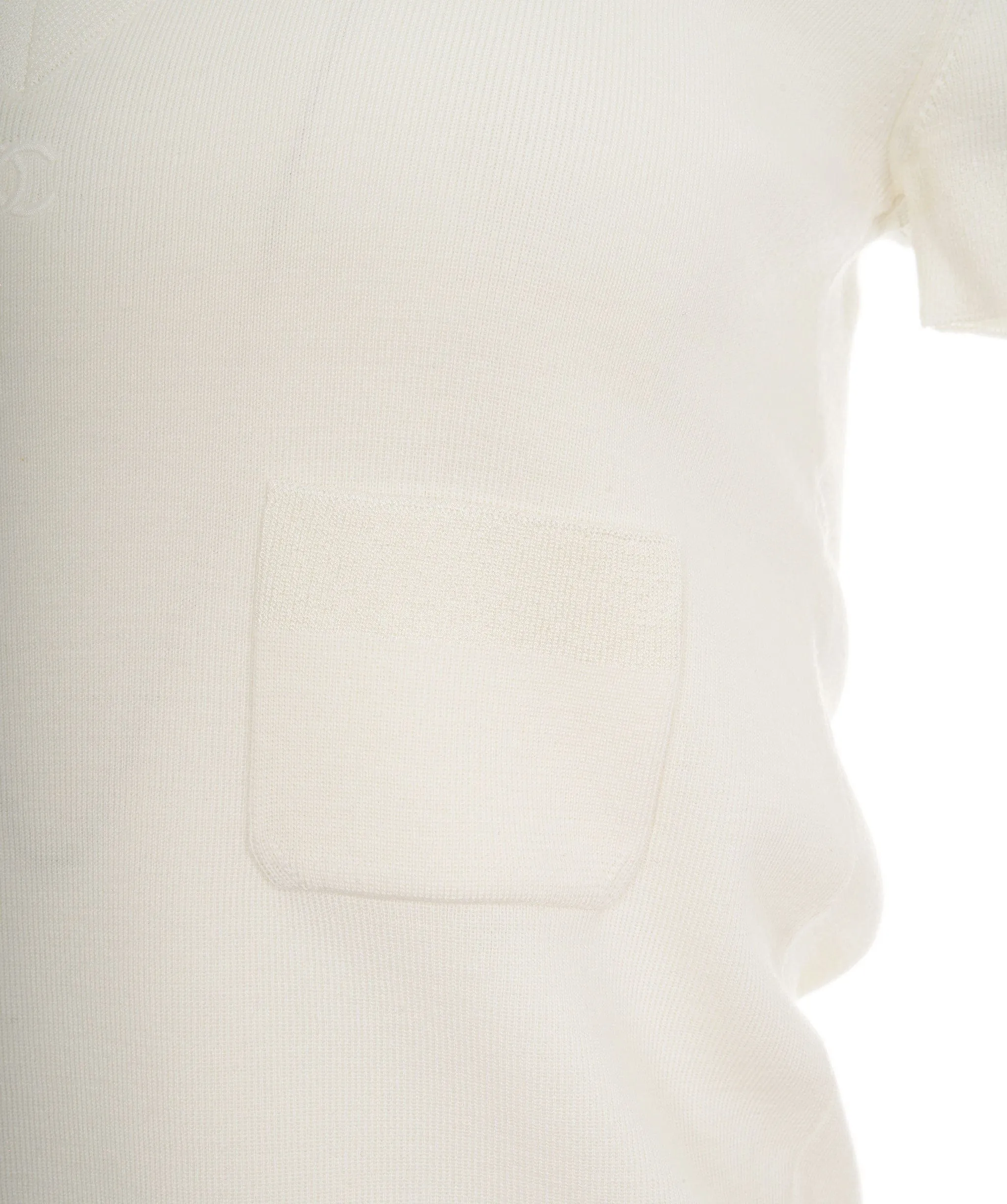 Chanel 06A CC V-neck Knit Top Cream ASL8238