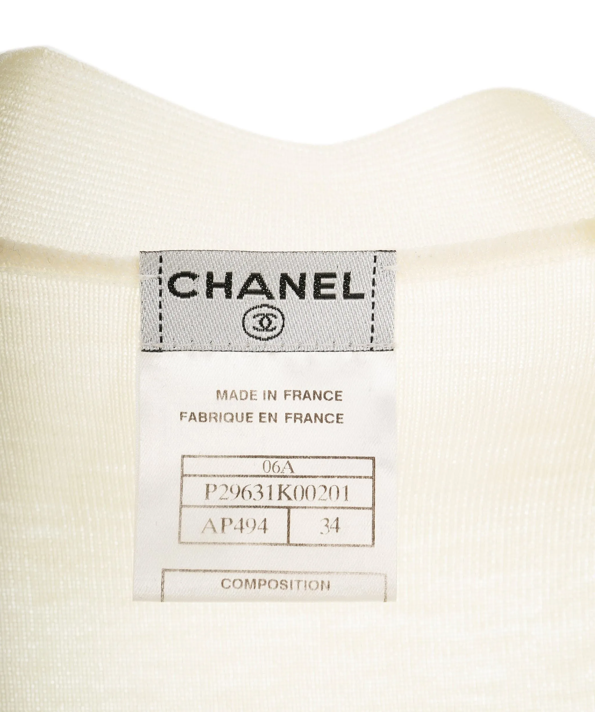 Chanel 06A CC V-neck Knit Top Cream ASL8238