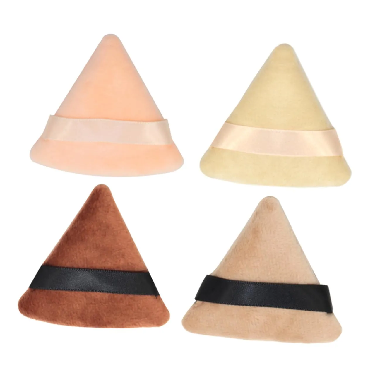 CLISPEED 4pcs Cotton Triangle Powder Puff Fluffy Makeup Applicators for Foundation Loose Powder Skin-friendly Cosmetic Tools with Ribbon for Gentle Application