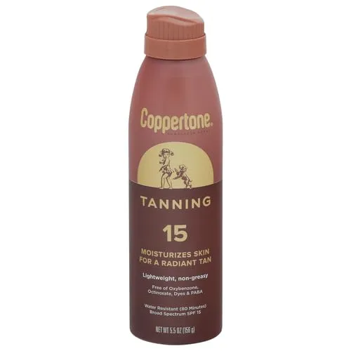 Coppertone Tanning Sunscreen Spray, Water Resistant Spray Sunscreen SPF 15, Broad Spectrum SPF 15 Sunscreen, 5.5 Fl Oz (Pack of 1)