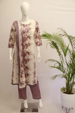 Cotton Cream Dupatta Set