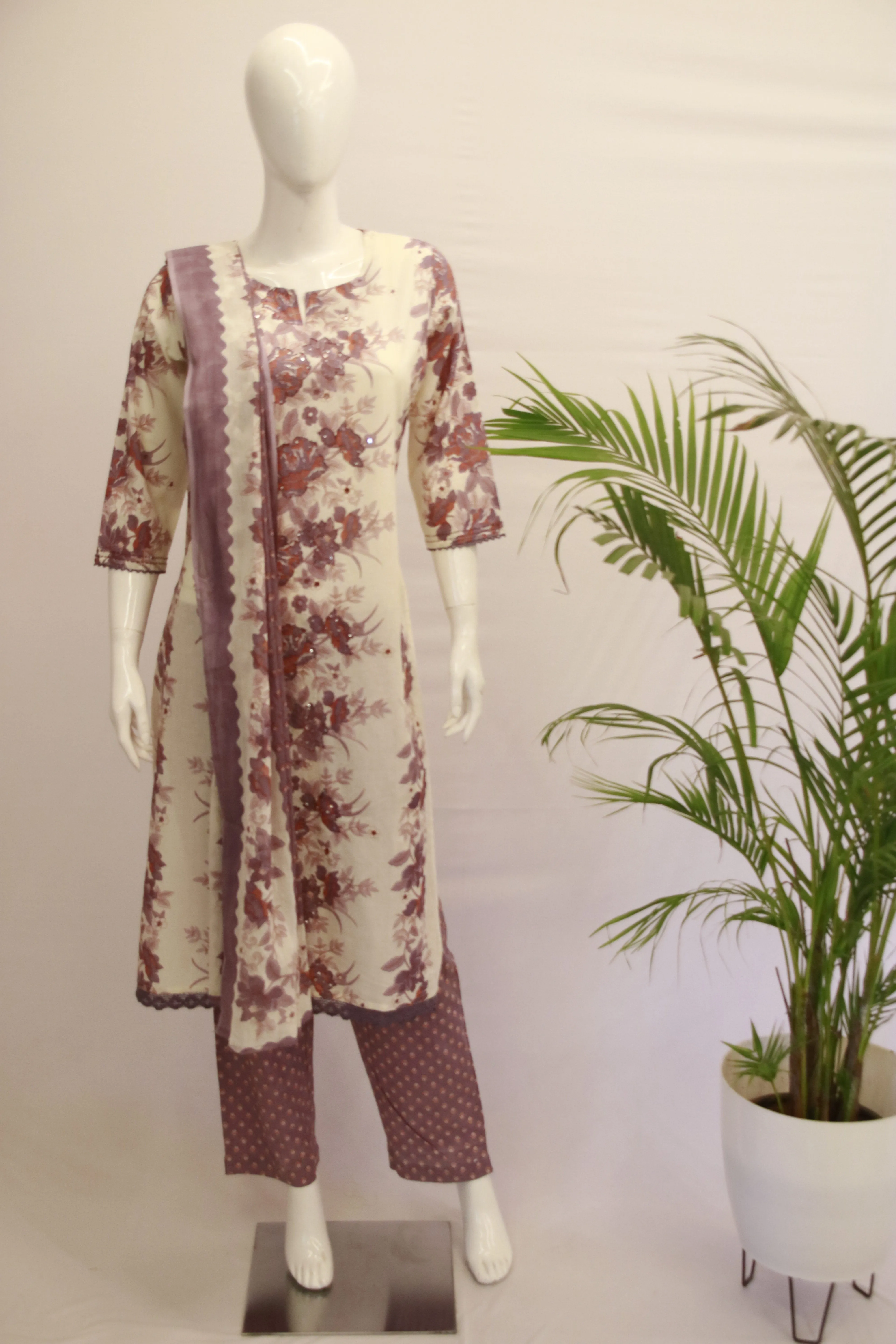 Cotton Cream Dupatta Set